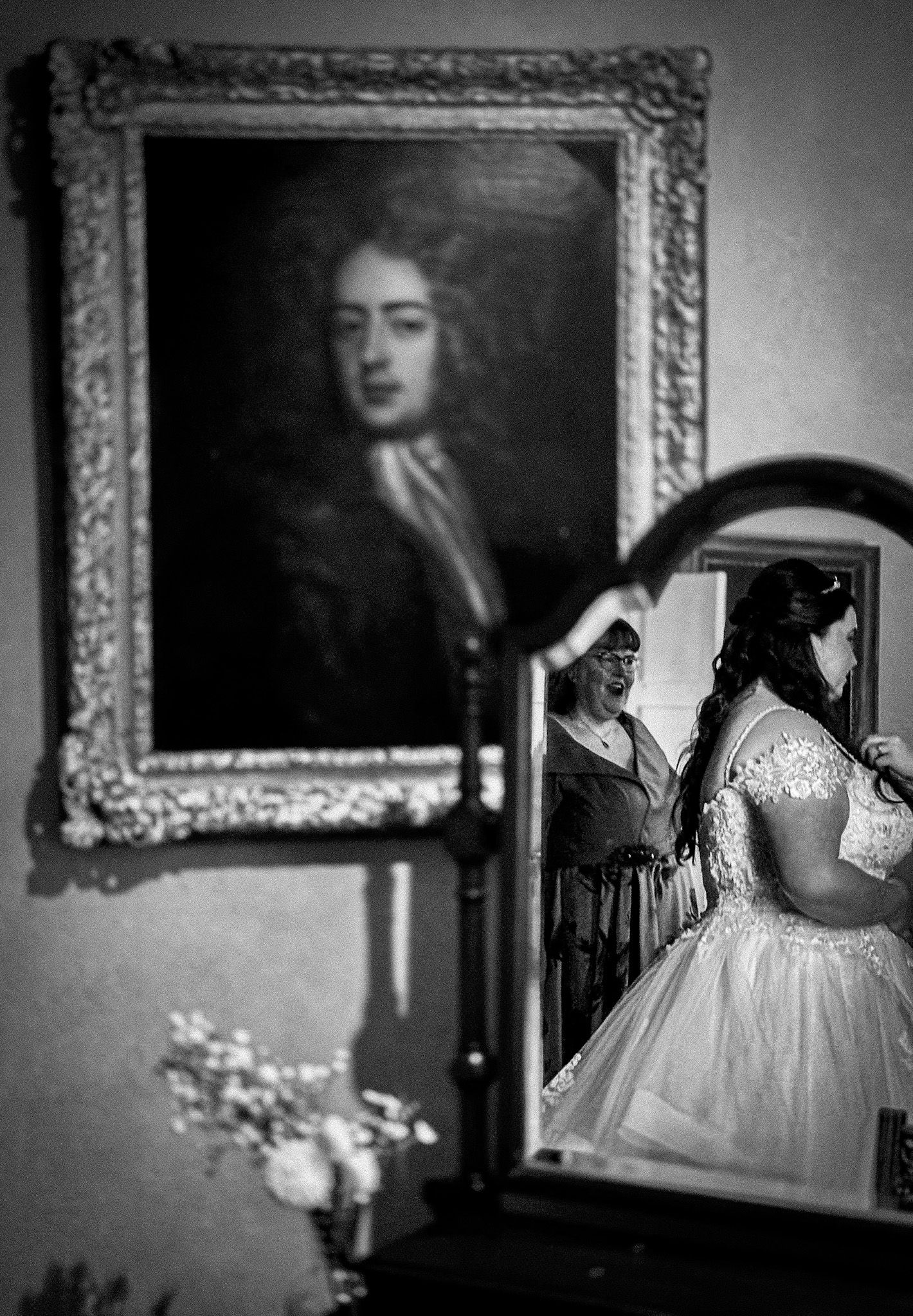 Bride's reflection in mirror, Fingask Castle.