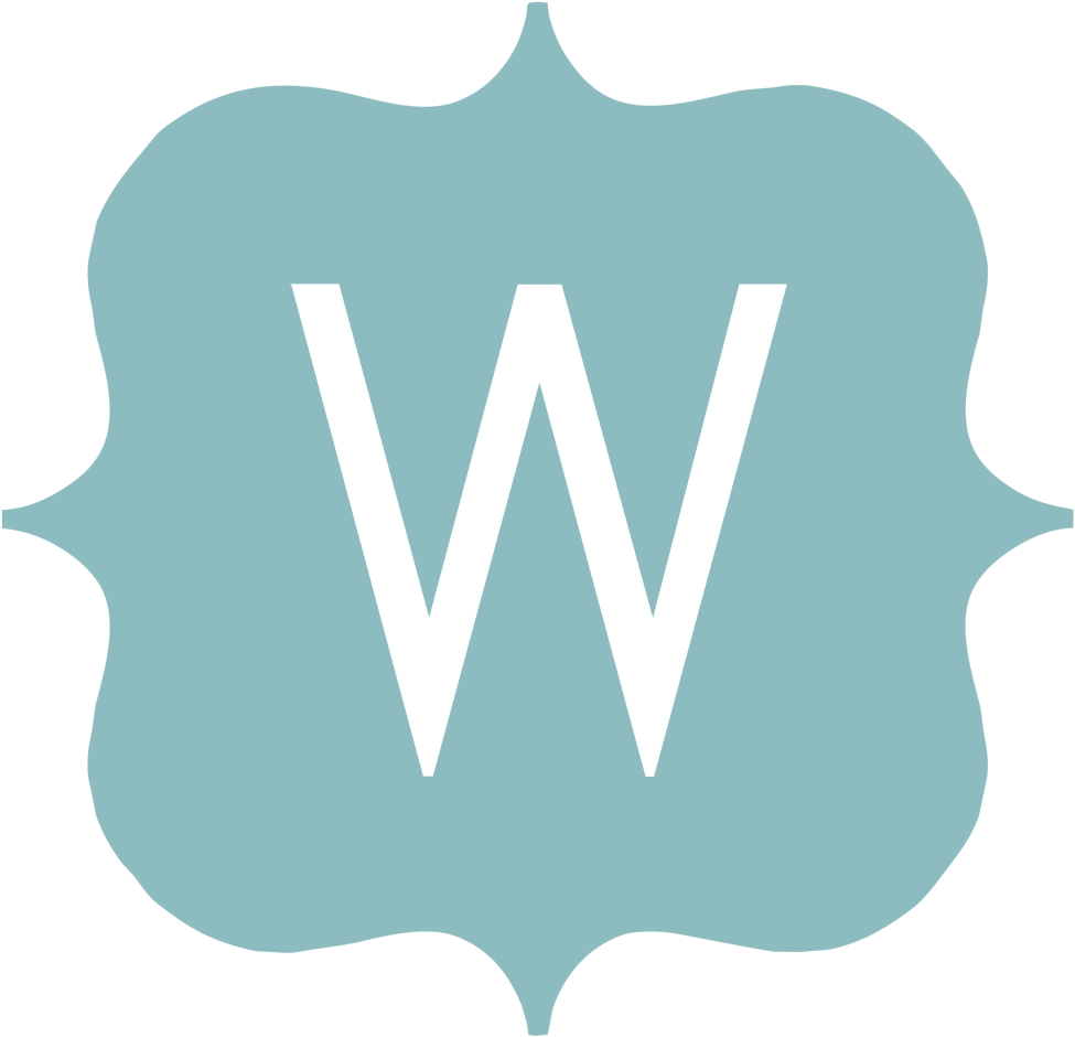 Light blue decorative monogram with white letter W.
