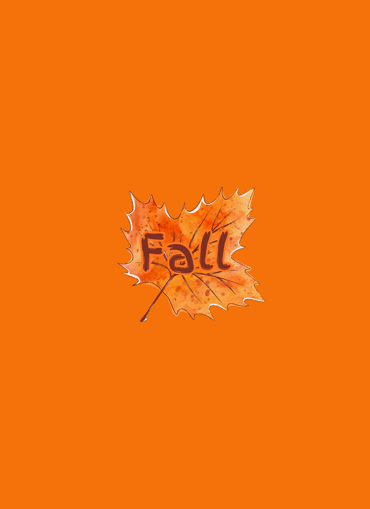 Orange background with autumn maple leaf graphics and 'Fall' text in warm seasonal colors.