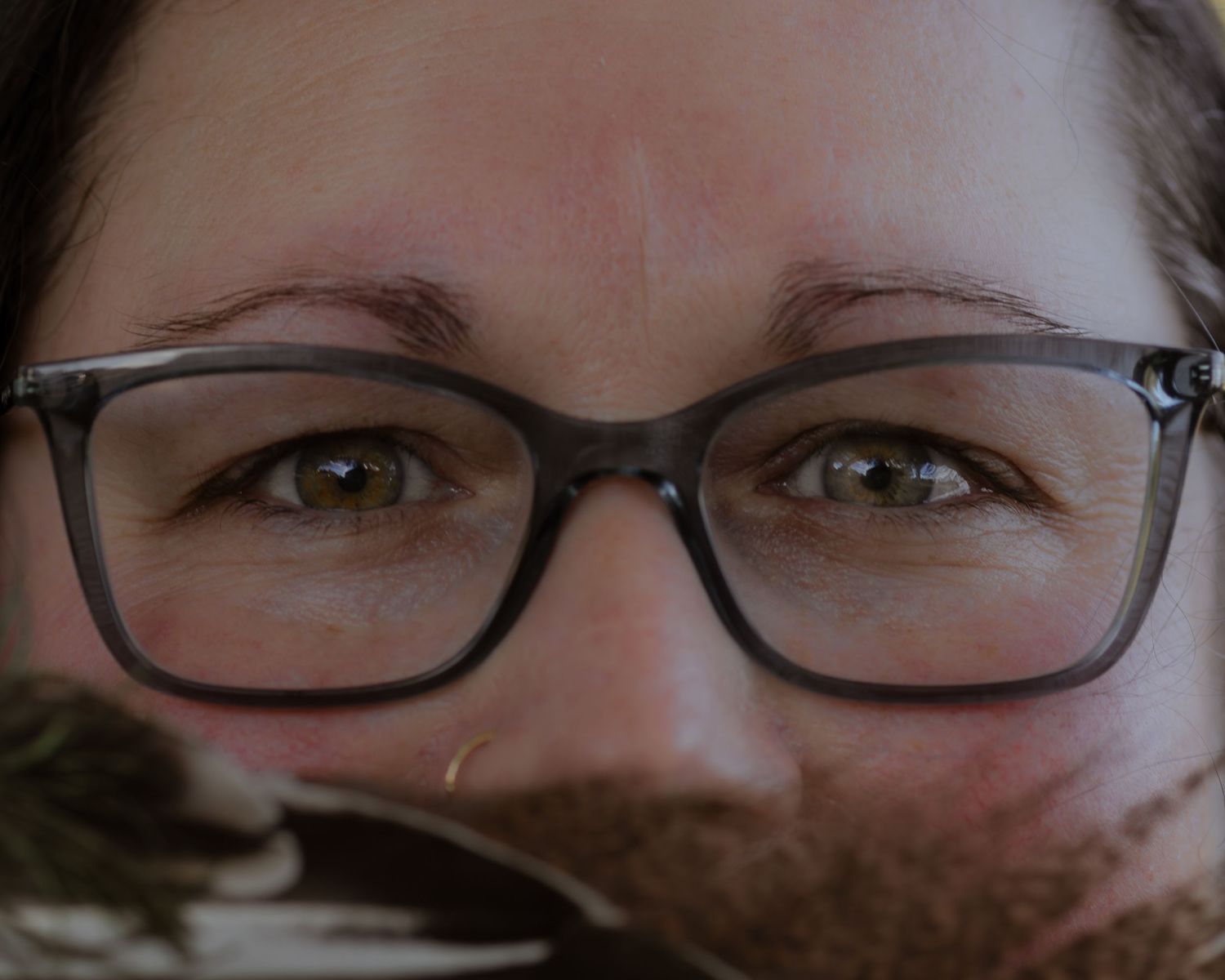 A series of cropped photos showing eyes and glasses frames in different angles and lighting conditions.
