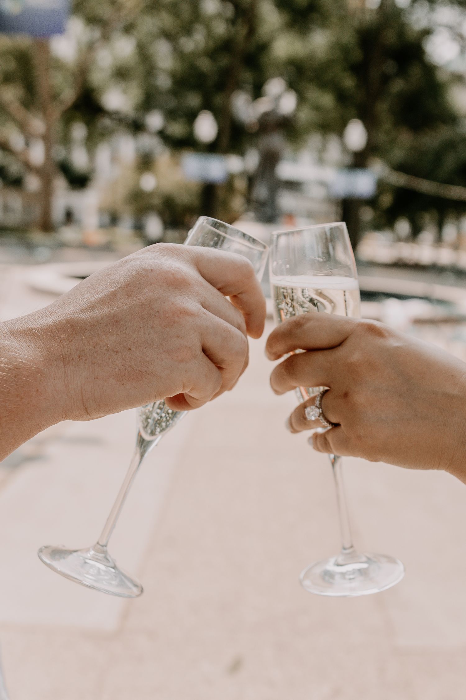 Hands toasting with elegant champagne glasses in a series of progressive cheers shots.