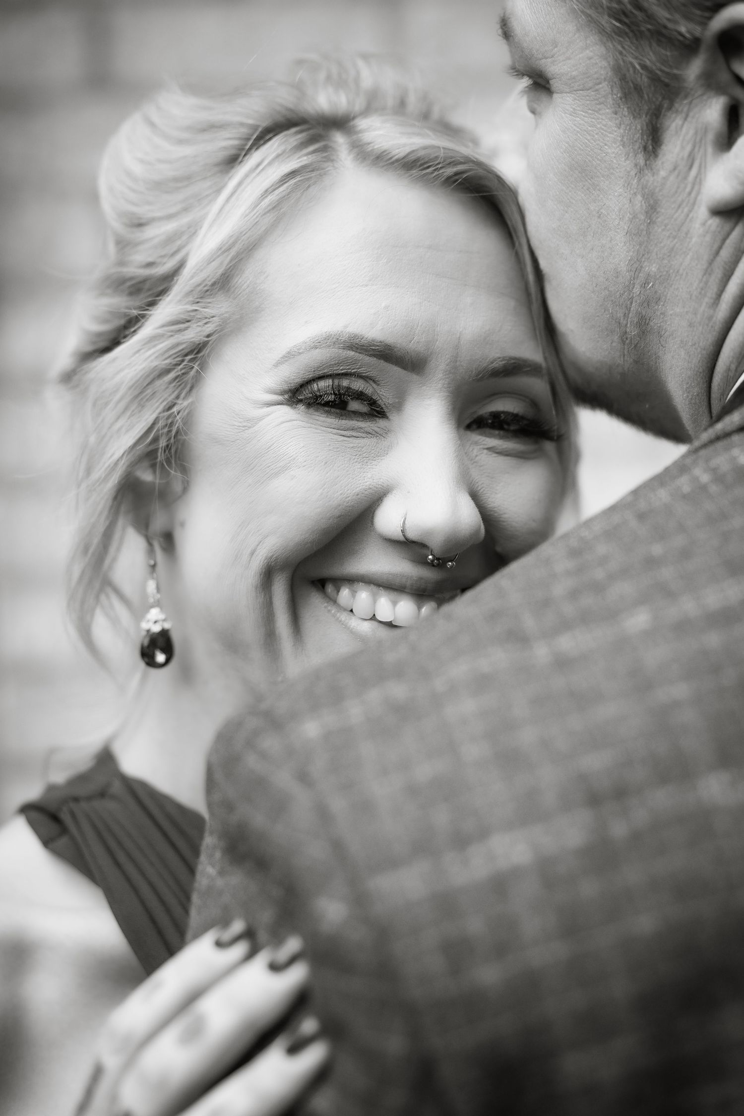 Black and white photo sequence showing tender interactions between couple.