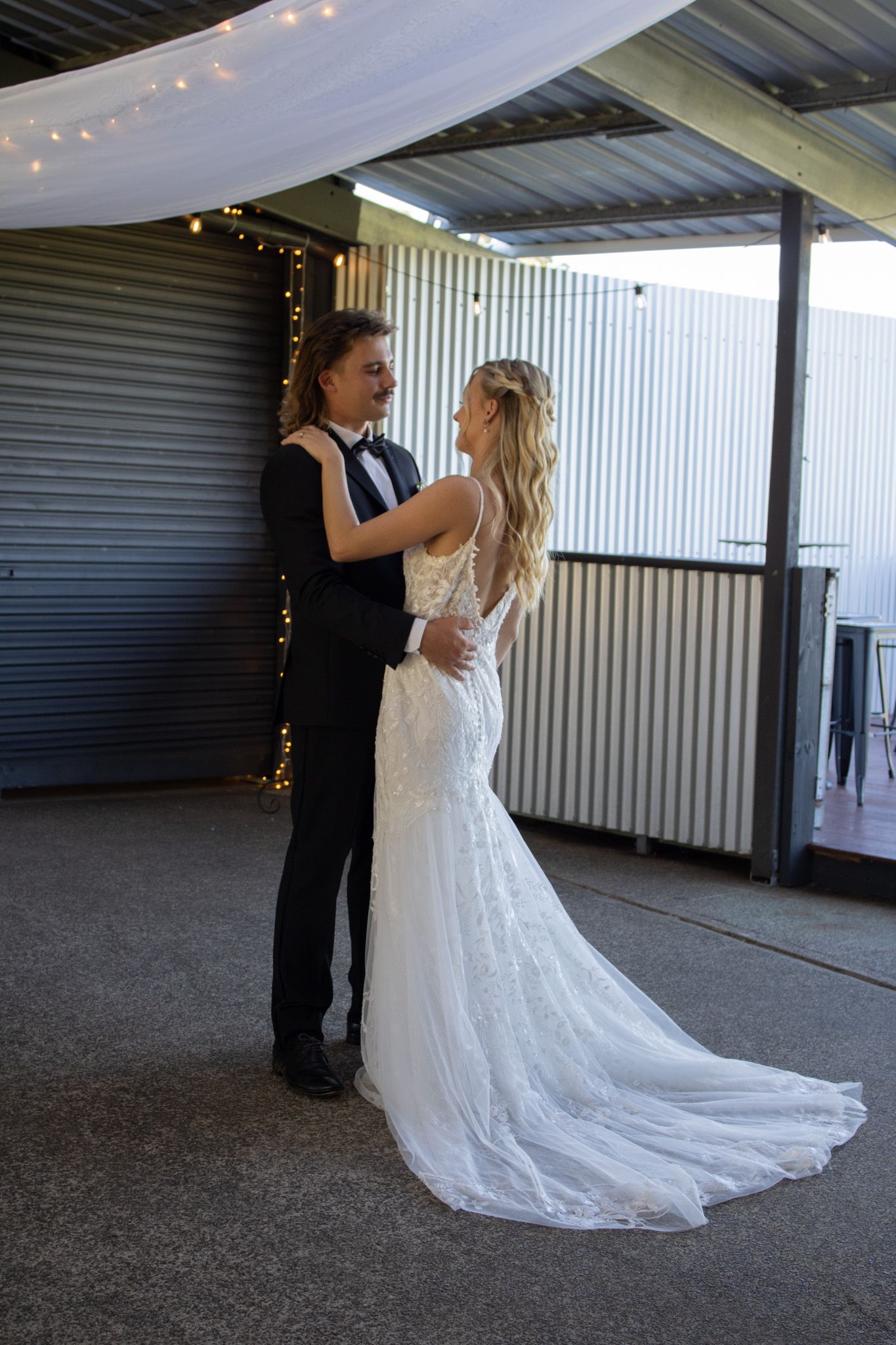 Couple dancing at their wedding.