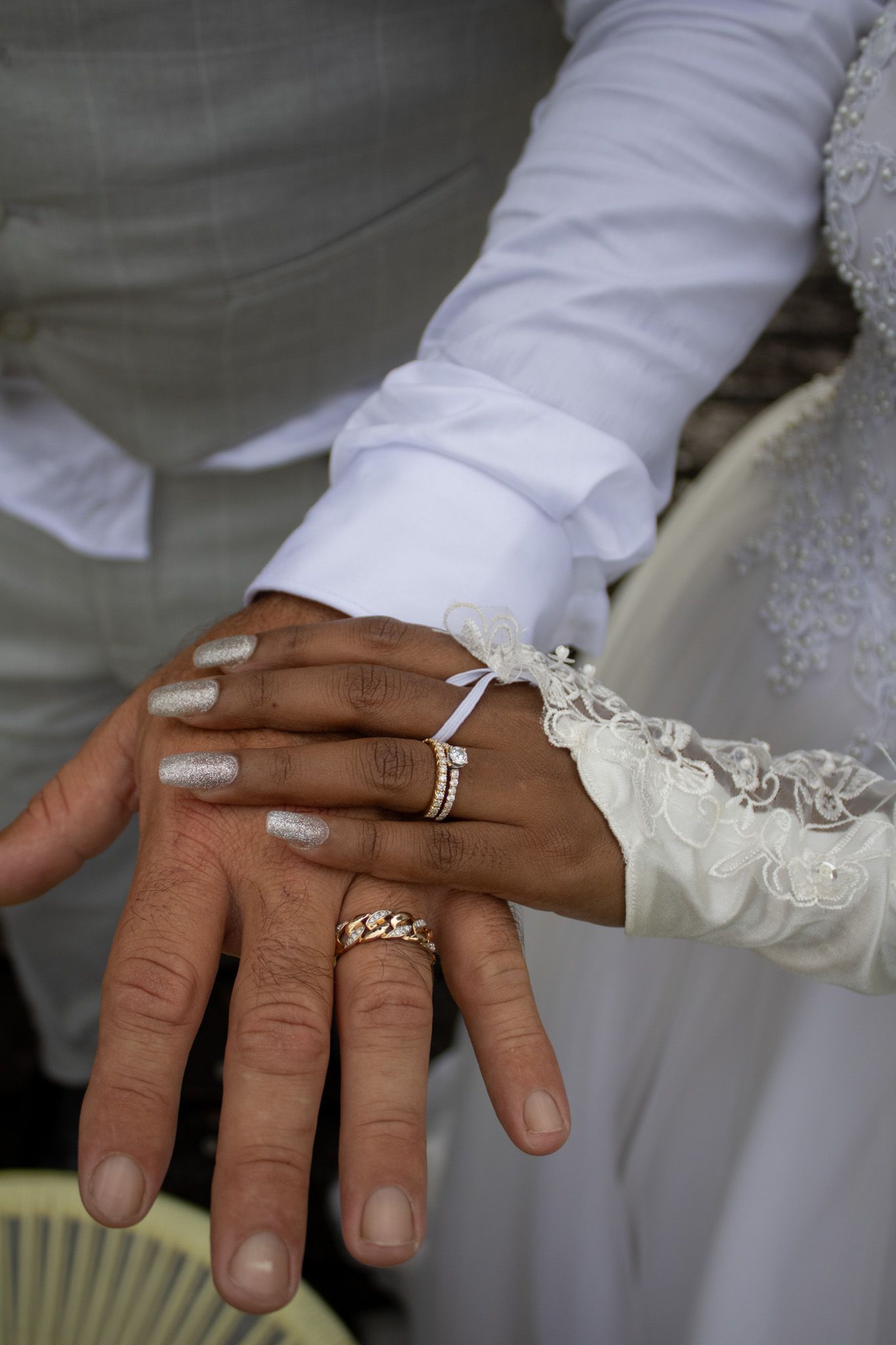 Up close photos of wedding rings.