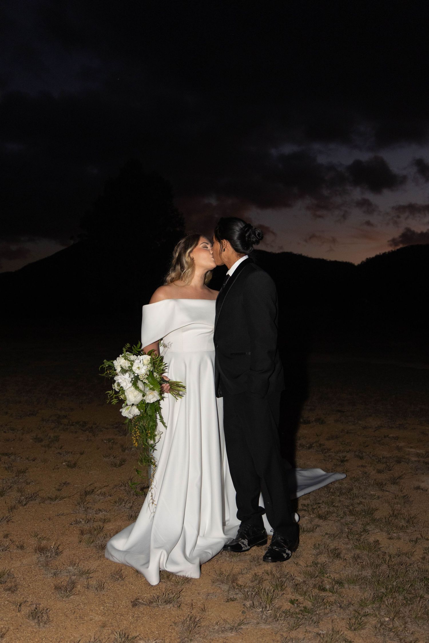Couple getting wedding photos done.