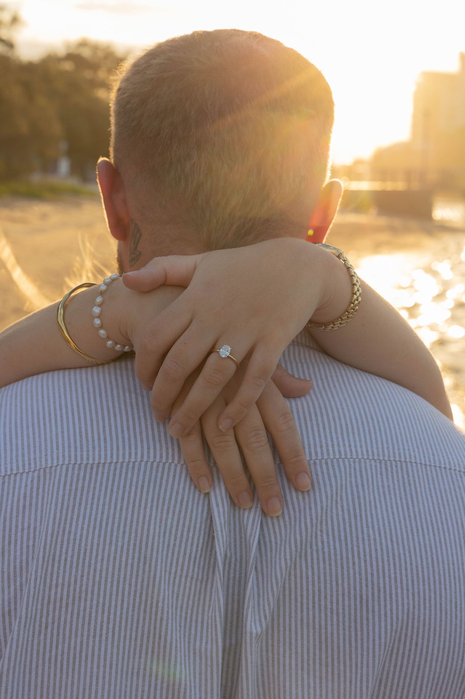 Engagement photos at the beach at sunset.