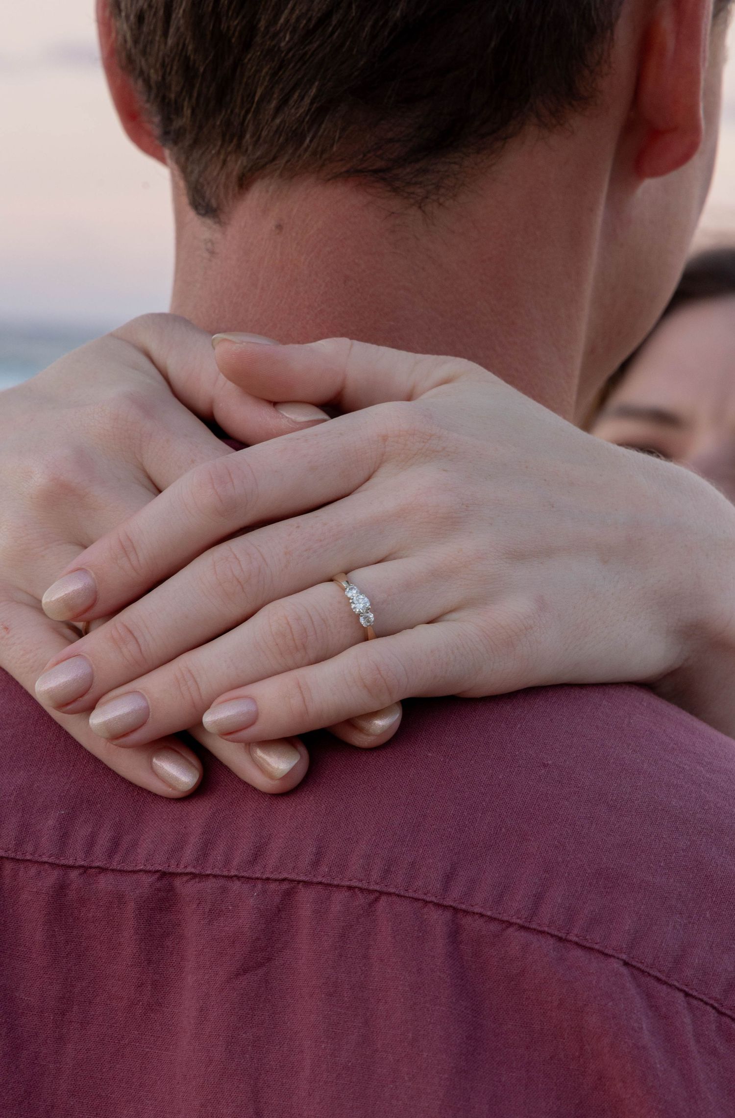 Engagement photos at the beach at sunset.