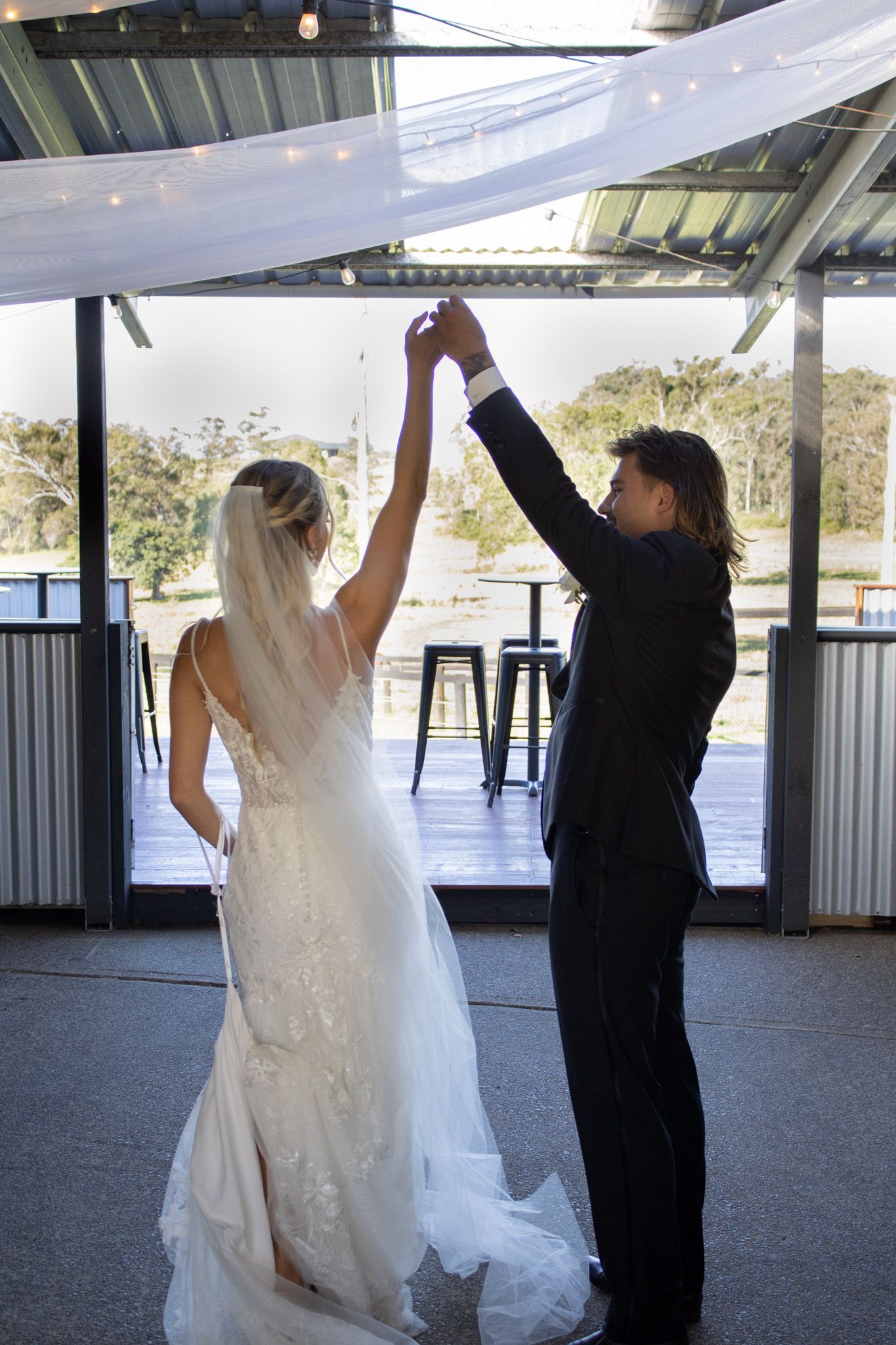 Couple dancing at their wedding.