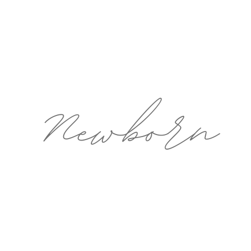Handwritten cursive text spelling 'Newborn' in delicate gray lettering on white background.