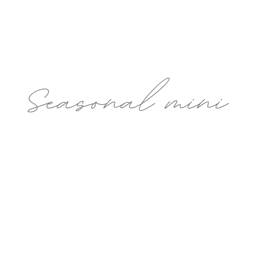 Delicate handwritten text reading 'Seasonal mini' in flowing calligraphy.