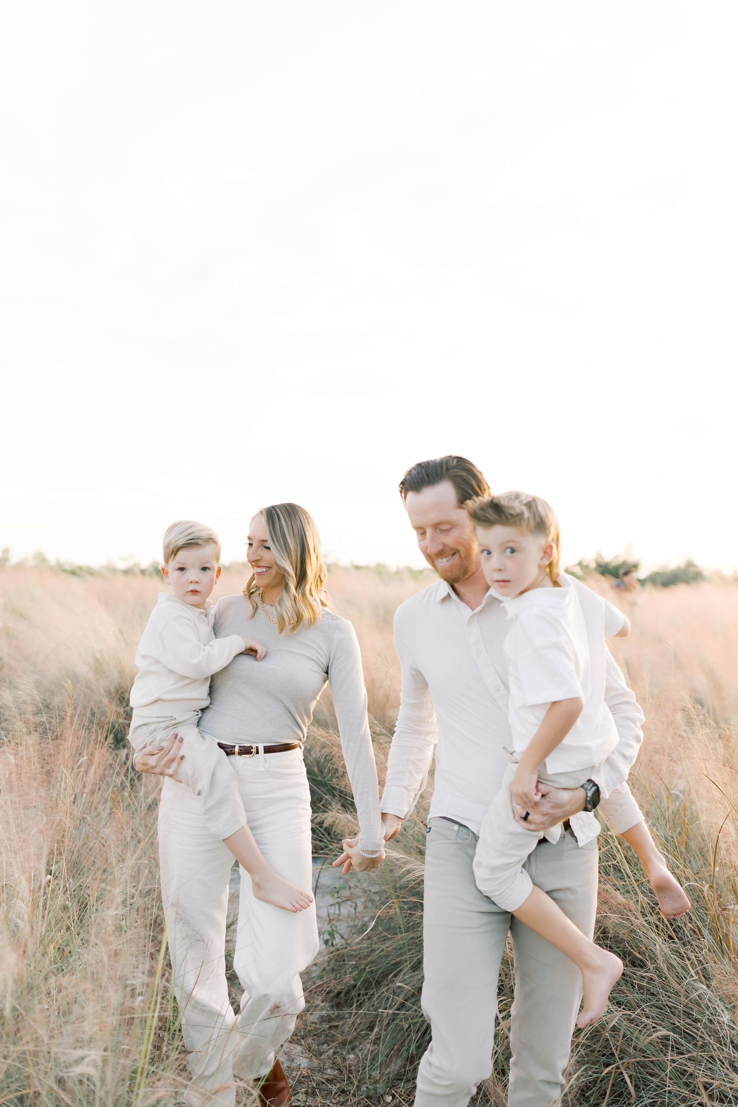 Candid family photos showing playful interactions in a natural setting.