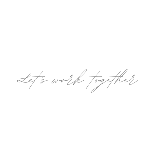 Stylish cursive lettering showing 'Let's work together' in gray against white background.