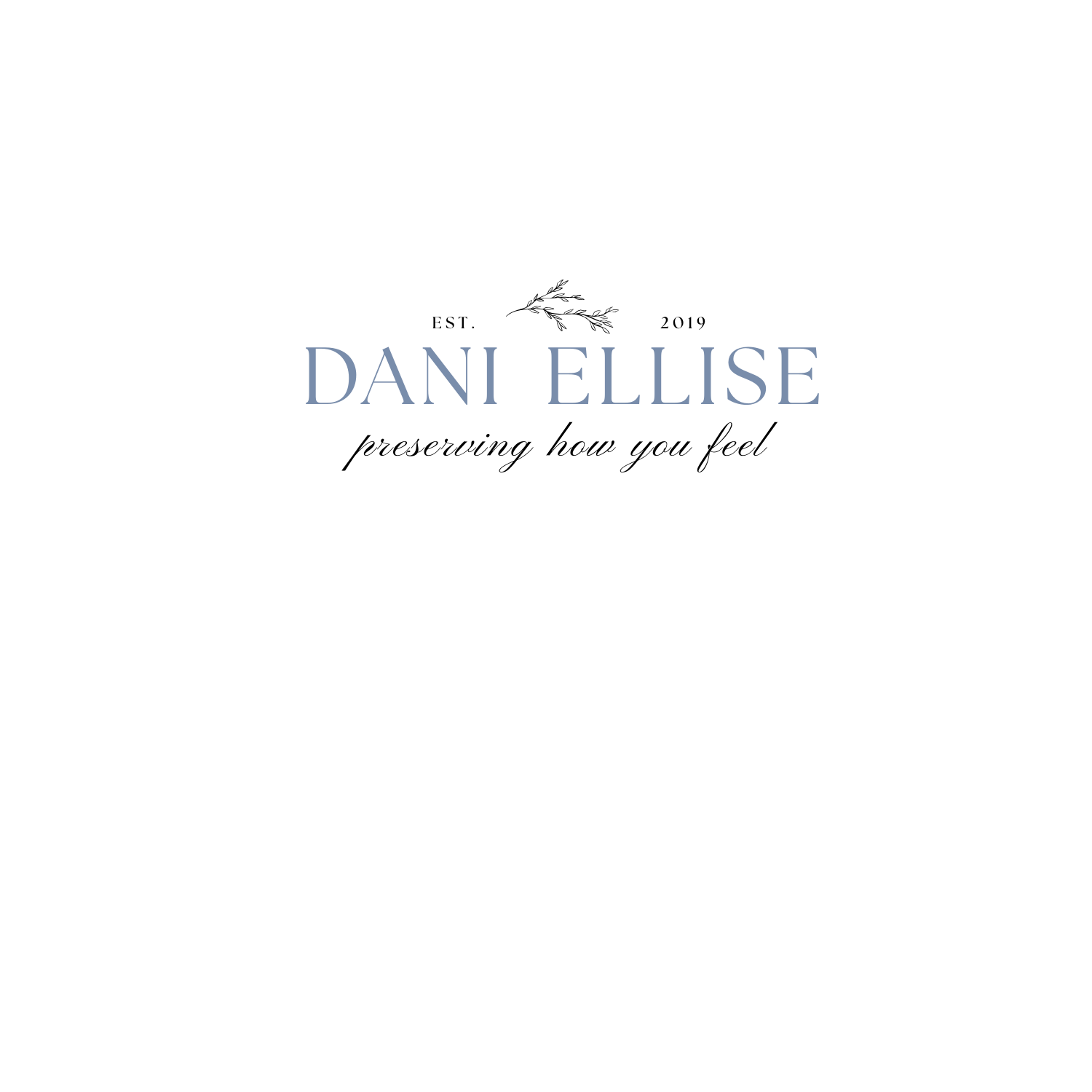 Minimalist photography brand logo with Dani Ellise text and preserving how you feel tagline.