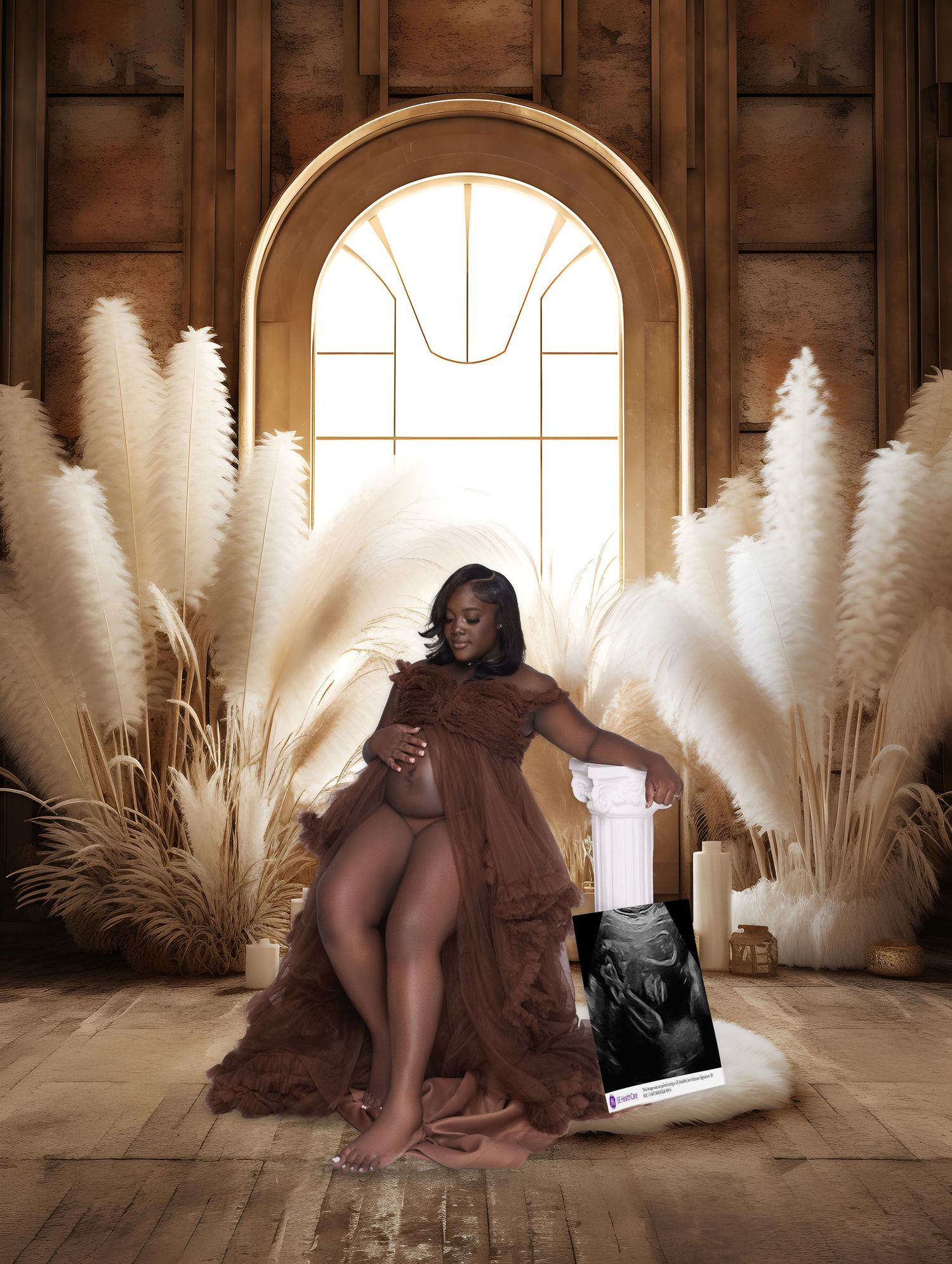Intimate photo series in rustic setting with pampas grass and natural window light.