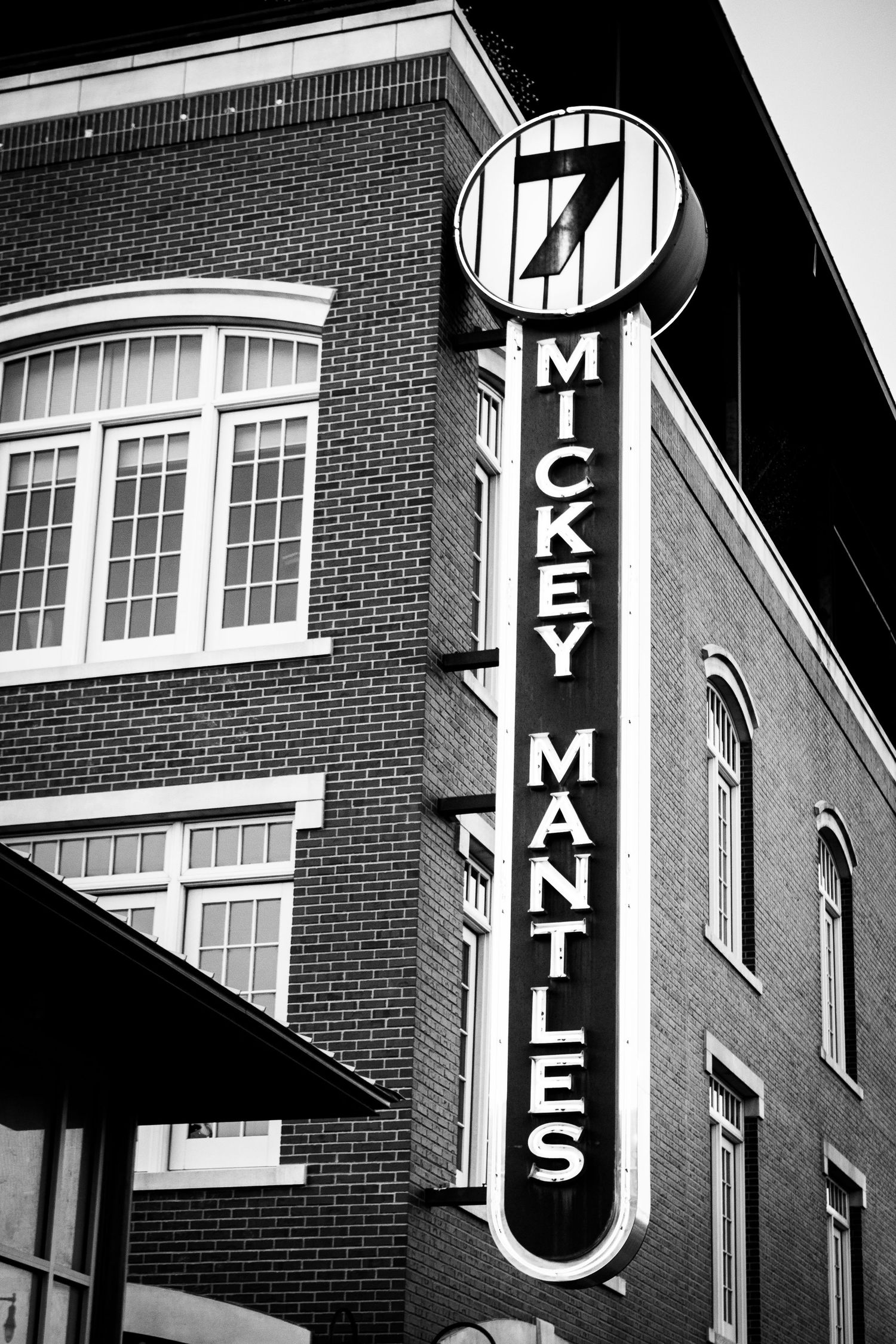 Photo of Mickey Mantle's sign in OKC, black and white.