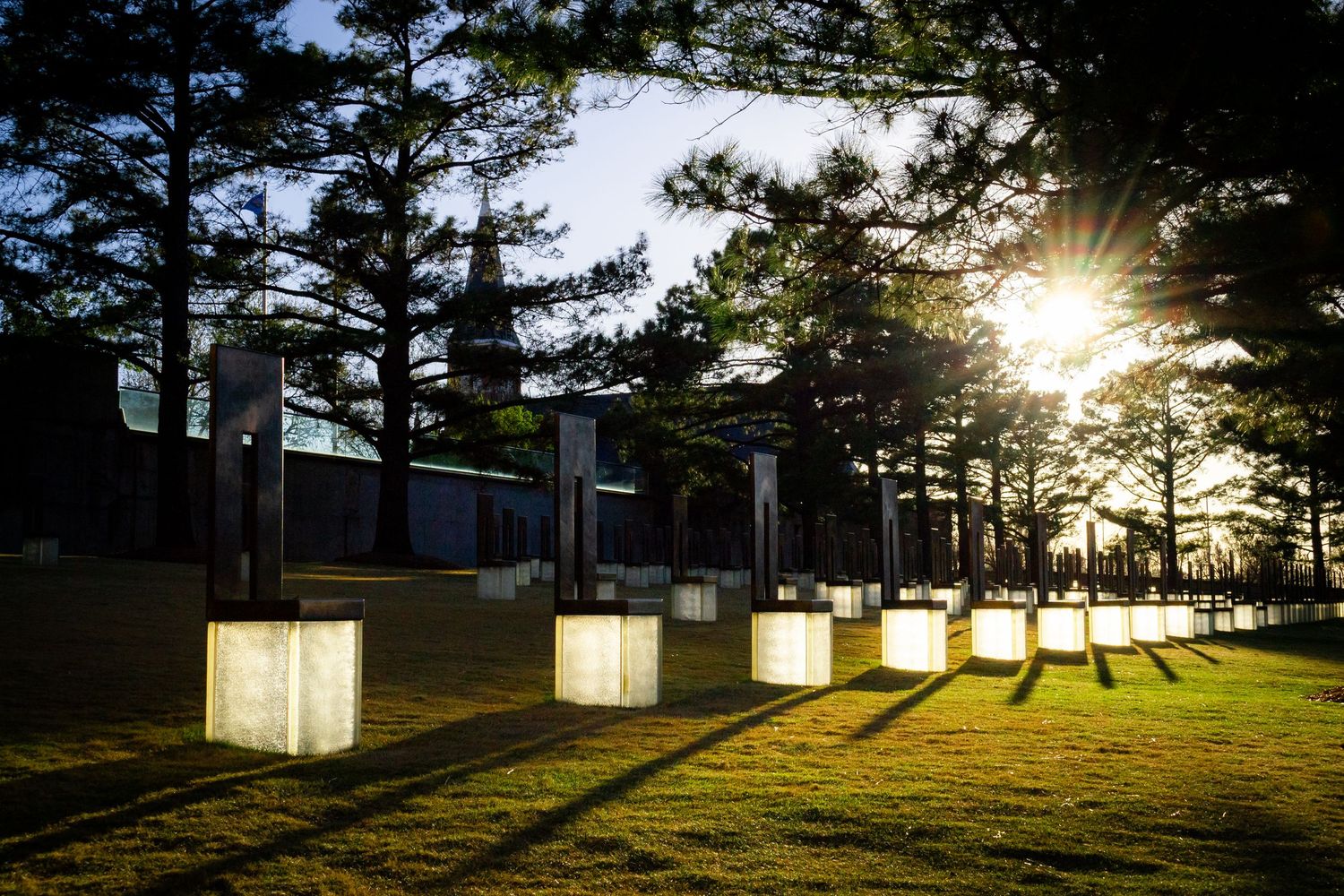 Photo of memorial chairs at the OKC bombing memorial.