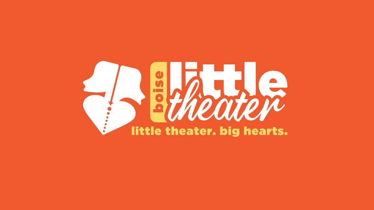 Boise Little Theater logo with a stylized profile silhouette on an orange background and the tagline little theater. big hearts.