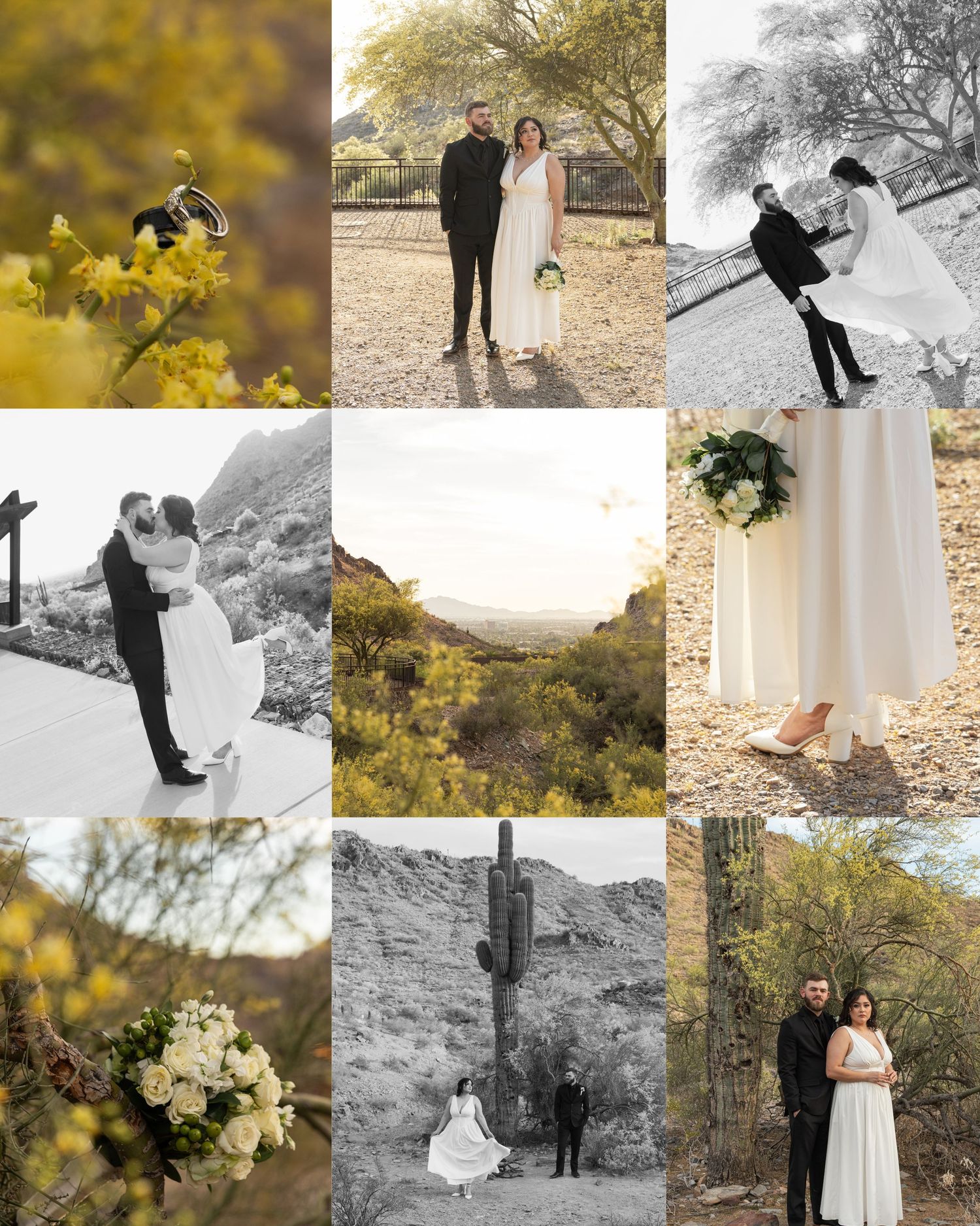 Artistic wedding photography collage featuring romantic moments in an autumn outdoor setting with golden foliage.