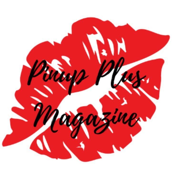 A red lipstick kiss mark logo with black text reading 'Pinup Plus Magazine' against a white background.