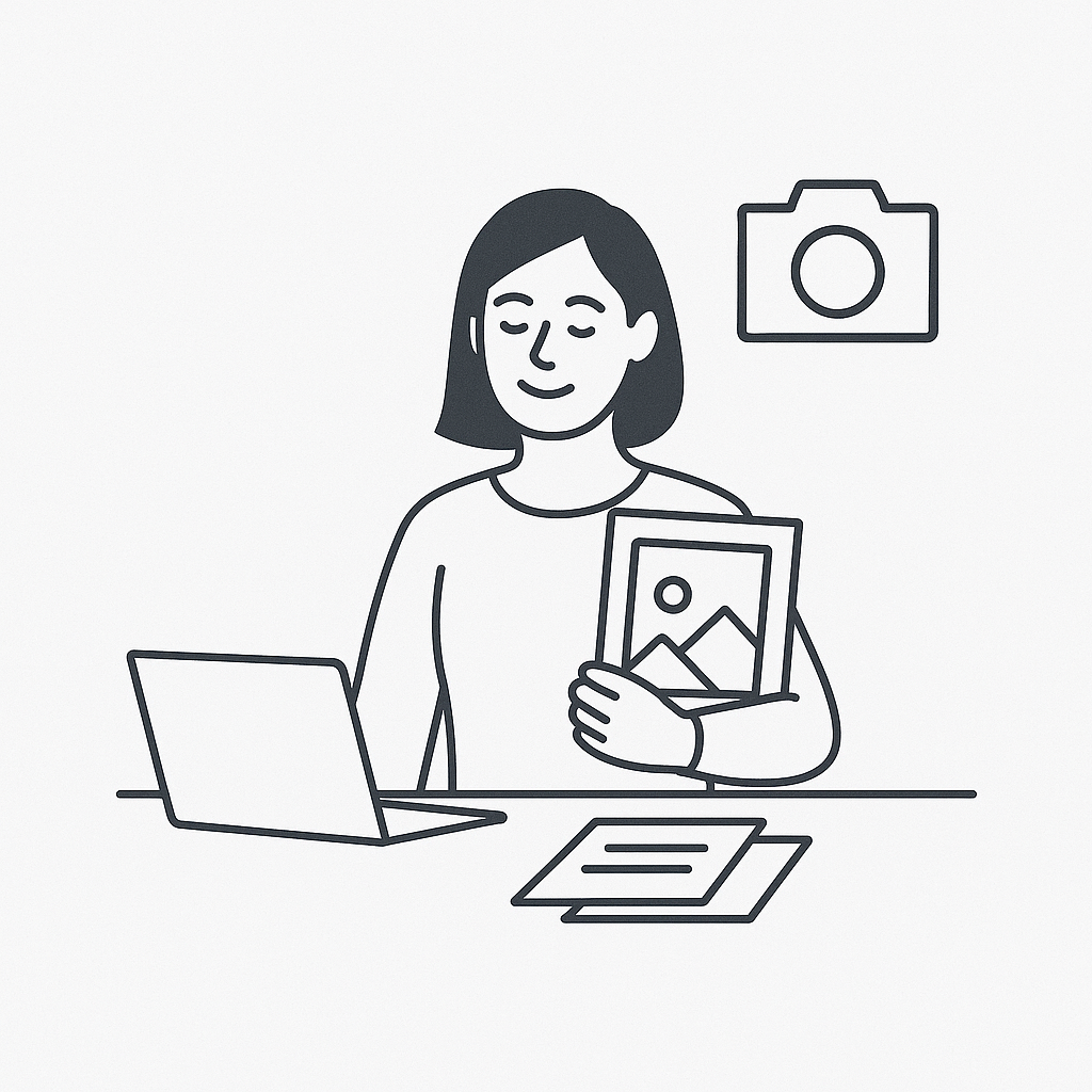 Line art of the effortless photography process for busy architecture and design firms with annual retainer services.