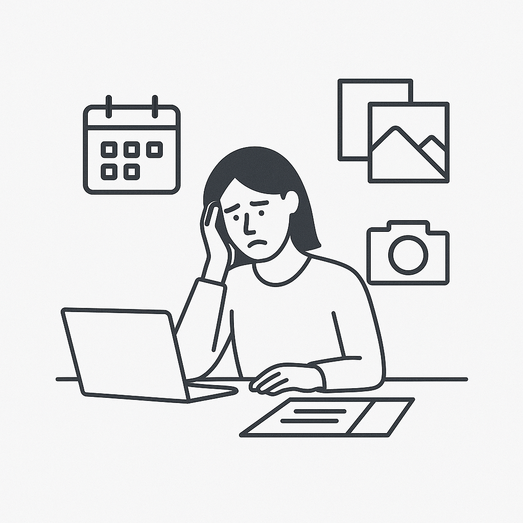 Simple minimalist line drawings of people working and collaborating in various office settings.