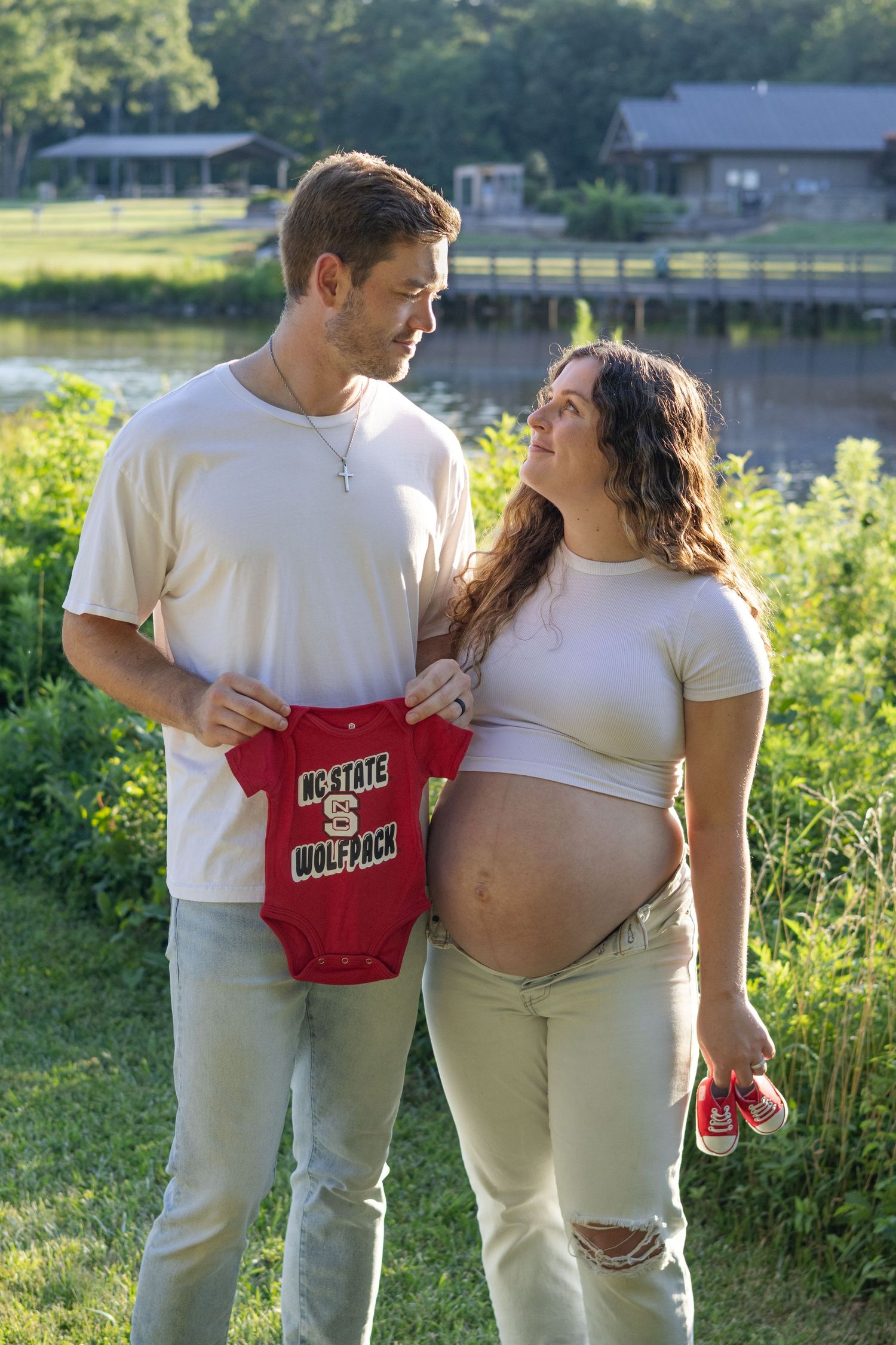 Maternity photos in park during early fall