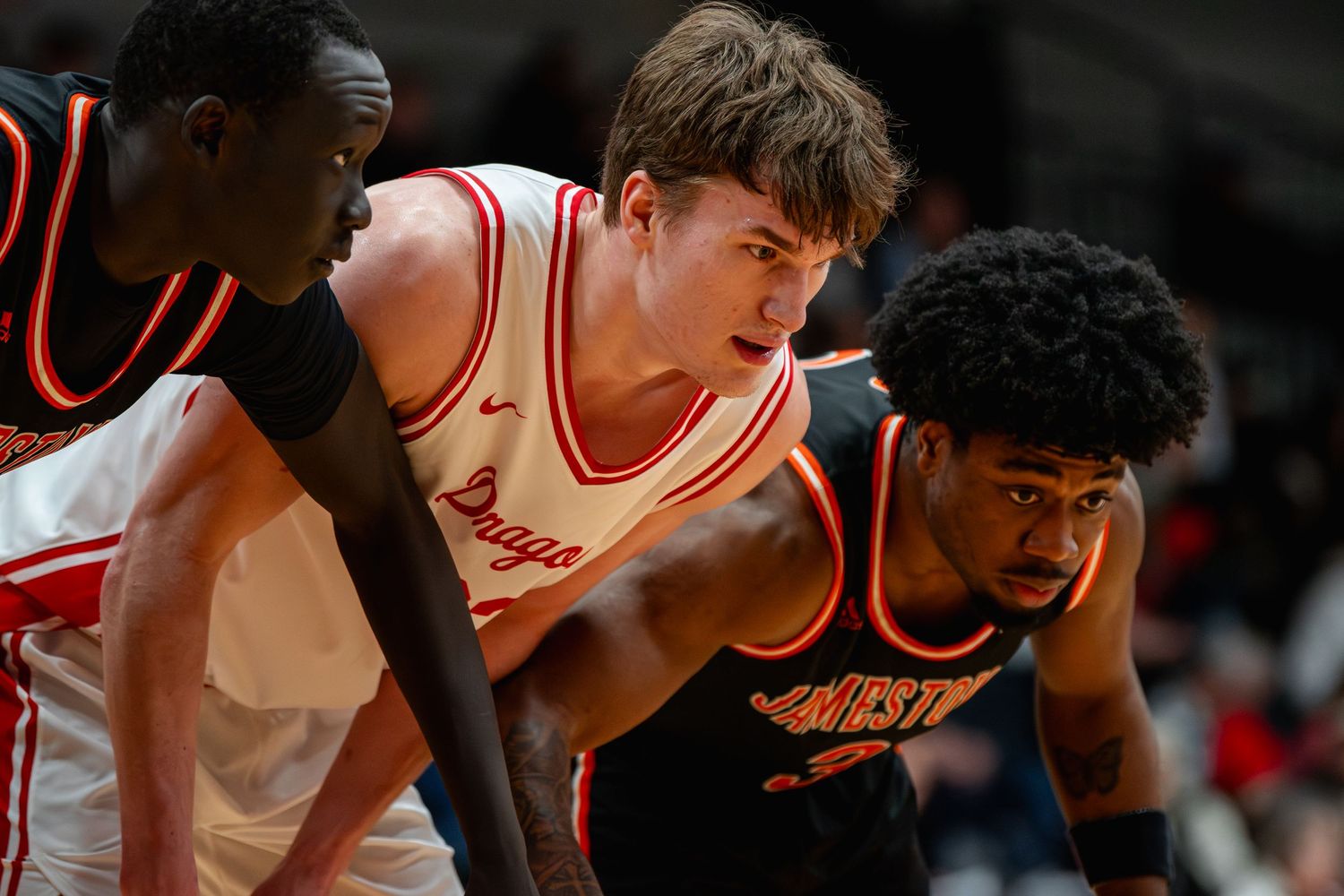 Professional basketball players compete for possession of the ball during an intense NBA game between Bulls and Knicks.
