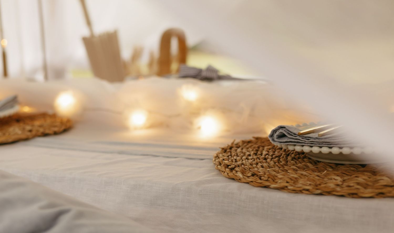 Romantic wedding candle setup glowing softly for intimate wedding photography.