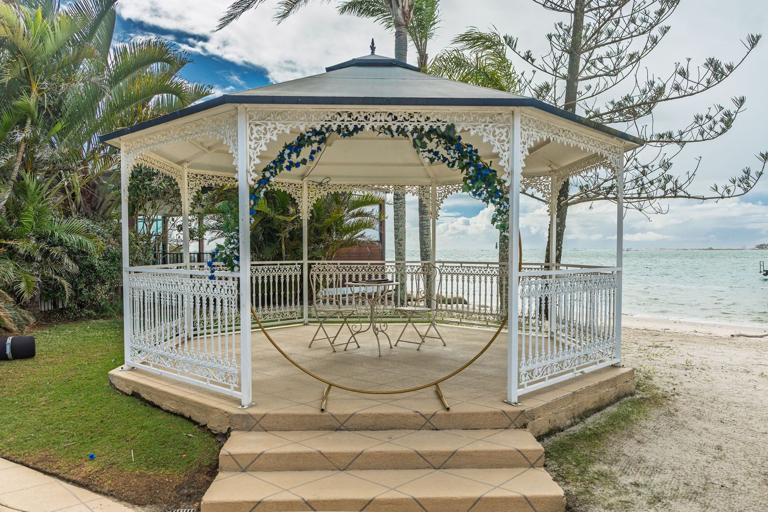 Elegant wedding stage setup capturing romance and timeless celebration on the Sunshine Coast.
