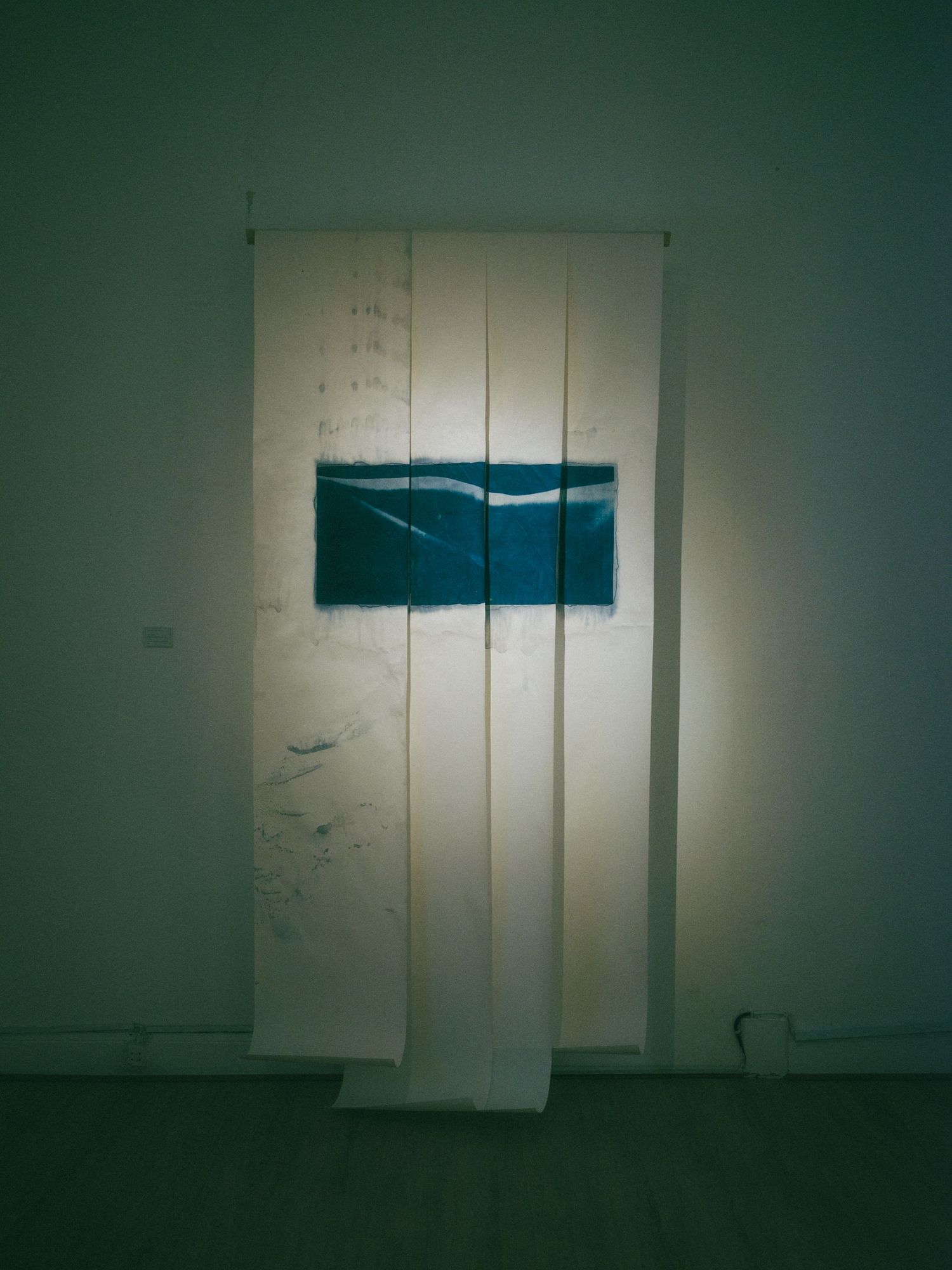 Rui Yasue’s cyanotype of human legs resembling waves questions visual perception, appearance-based judgment, and everyday discrimination.