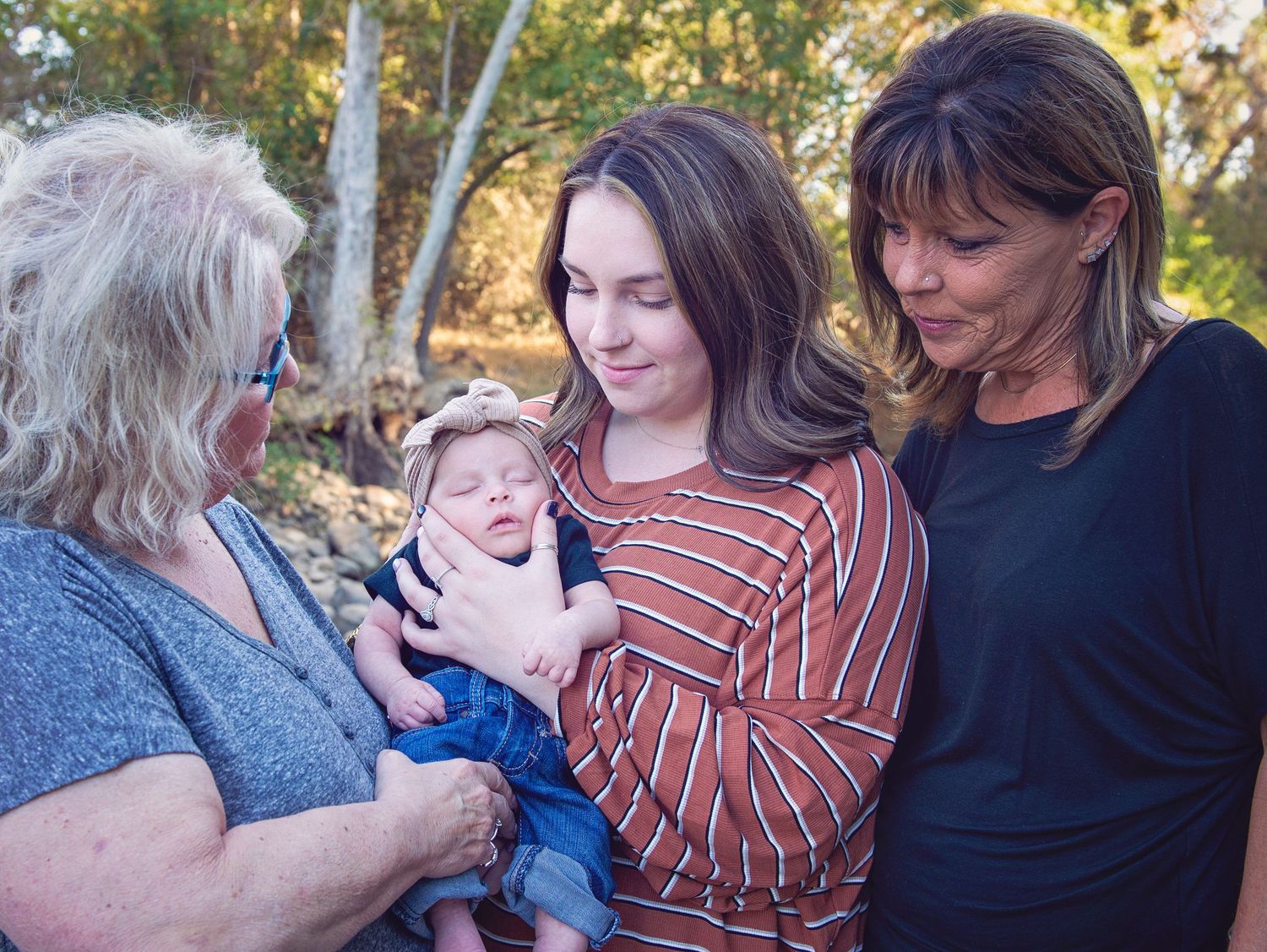 Candid family interaction series captured in warm outdoor lighting.