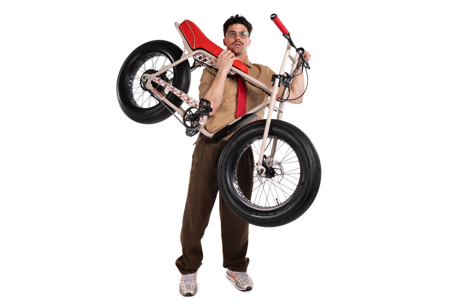 Modern electric bicycle showcasing innovative design features and red accents.