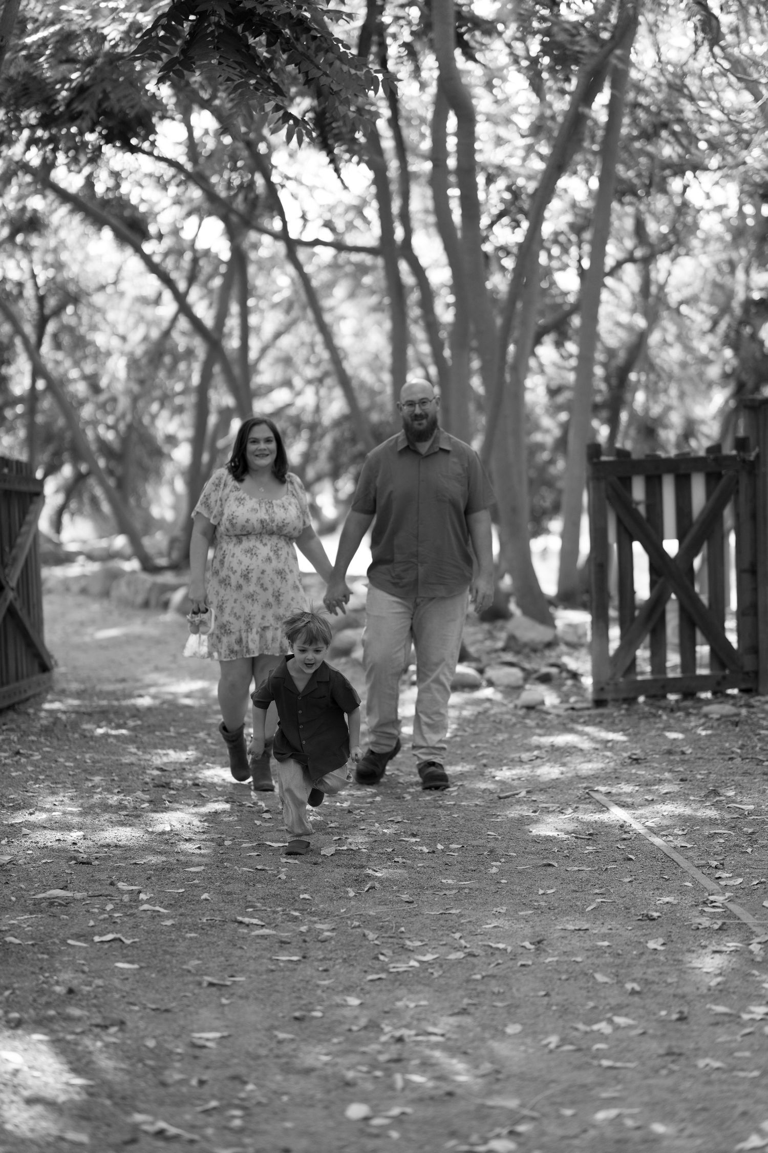 Warm golden hour environmental portrait of a family with children playing in a sunlit field in Southern California by Vince Shewmaker.