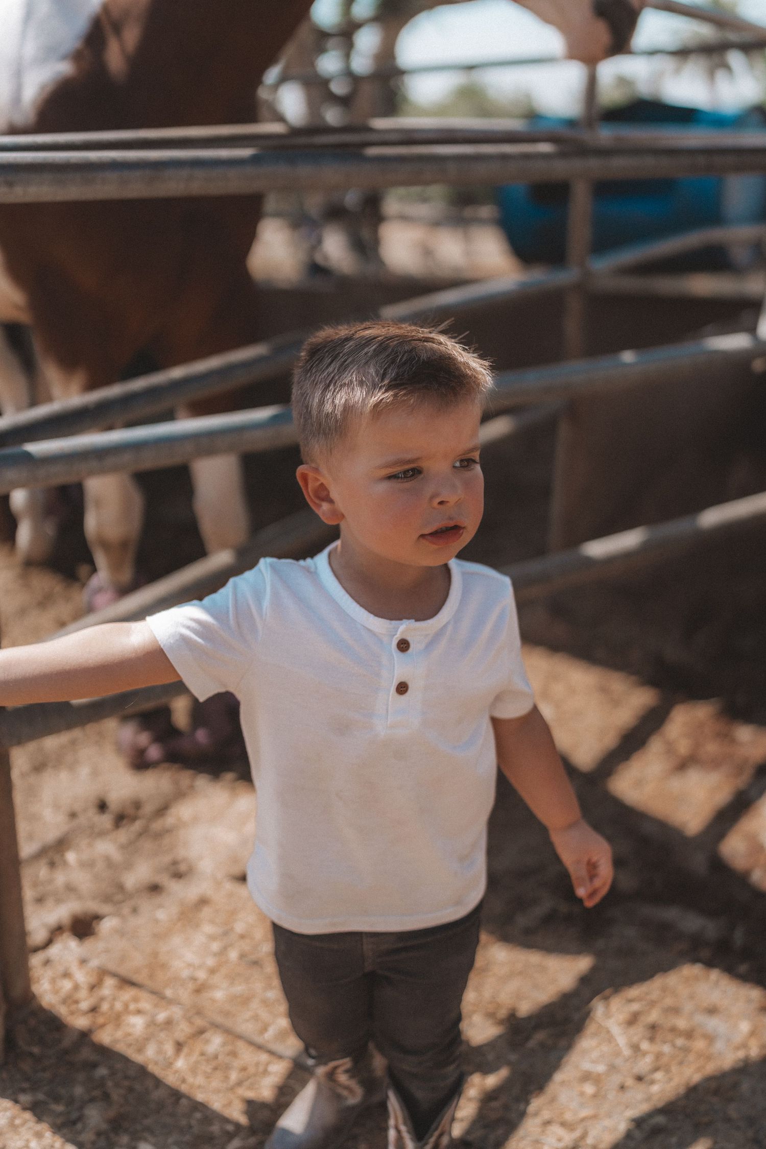 Candid environmental portrait of a young child playing in a natural outdoor setting with soft lighting by Vince Shewmaker.