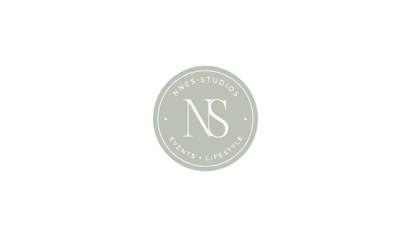 Circular logo design in sage green with initials NS.