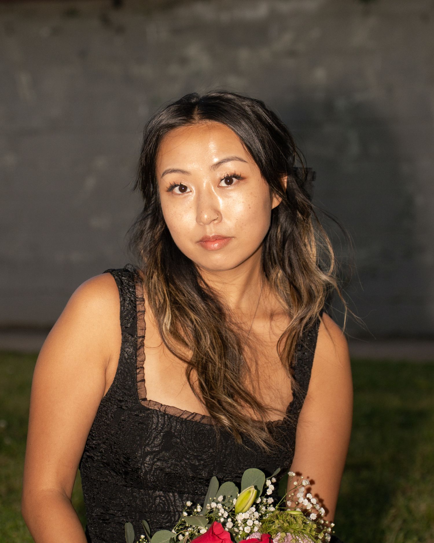 Portrait Photo at Perkerson Park in Atlanta, GA with flowers and black dress