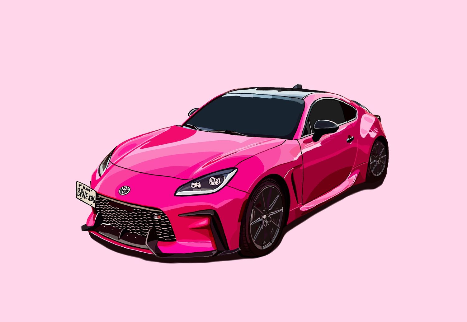 Digital art commission of a pink GR86 car