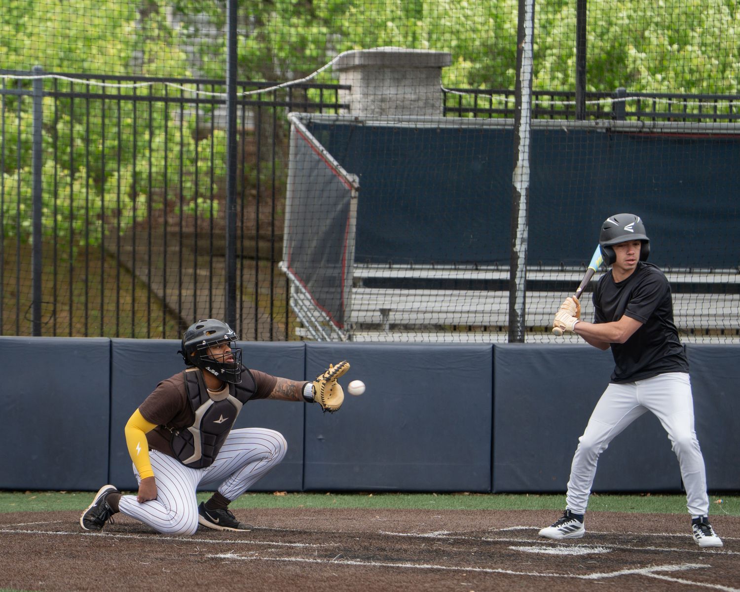 Baseball Sports Portrait action shot of Atlanta Men's Padres team catcher Brenden Jones catching the ball