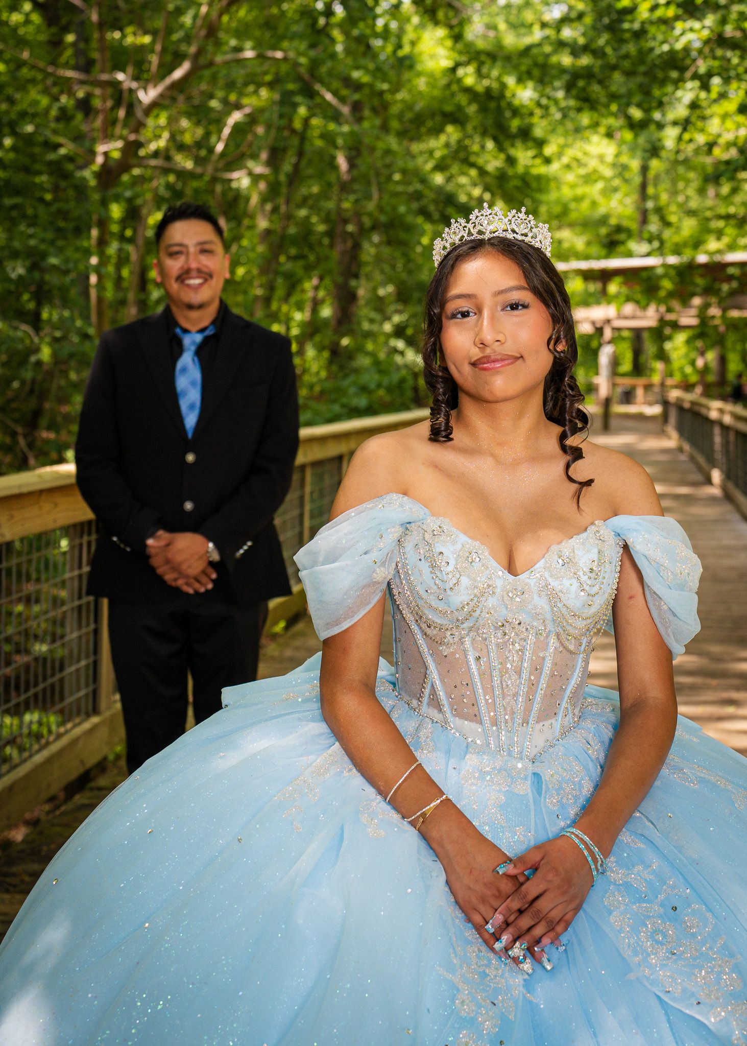 Quinceañera portraits with dad and daughter taken at McDaniel's Farm in Duluth, Georgia