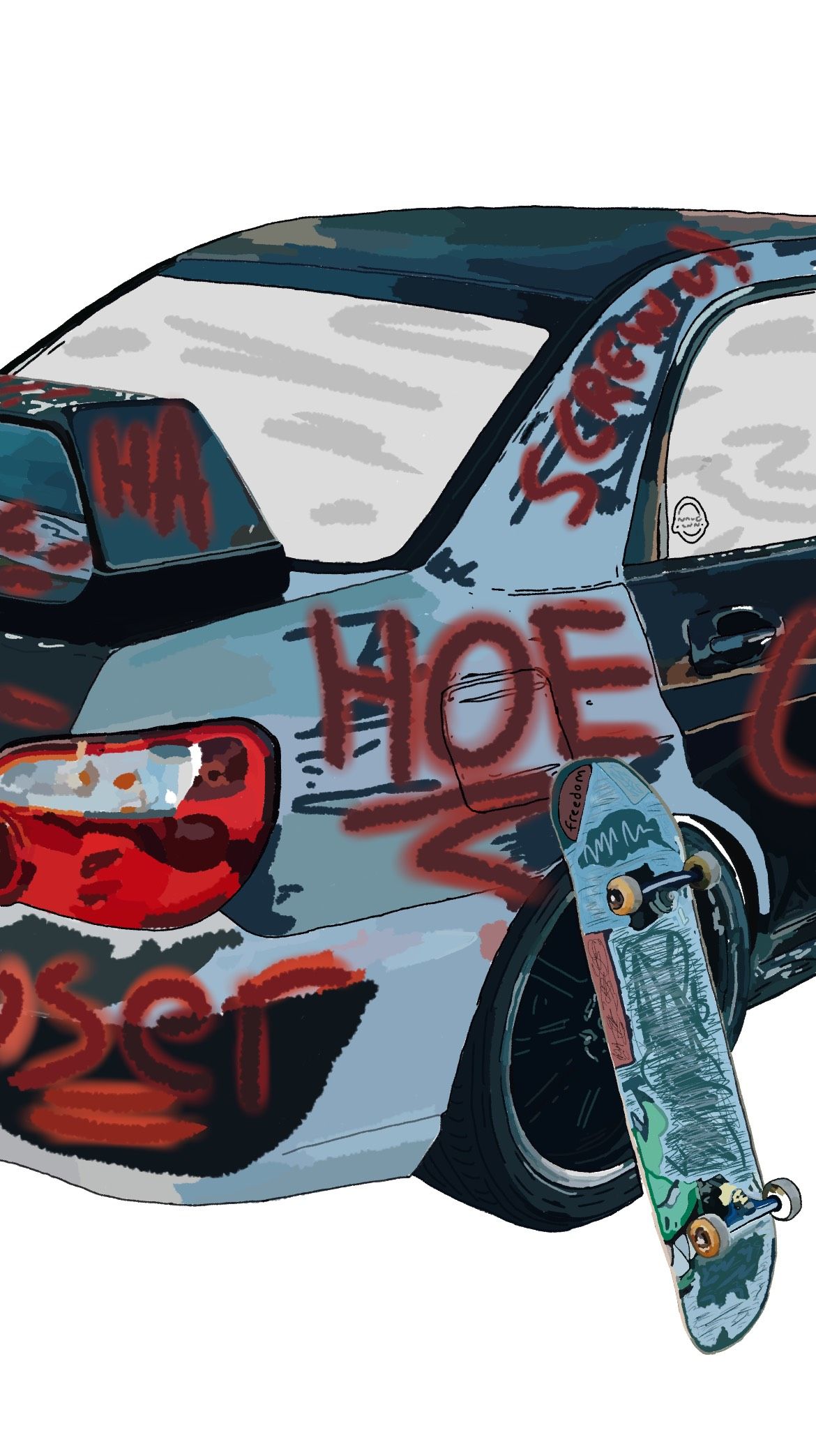 Digital art commission of a car with graffiti