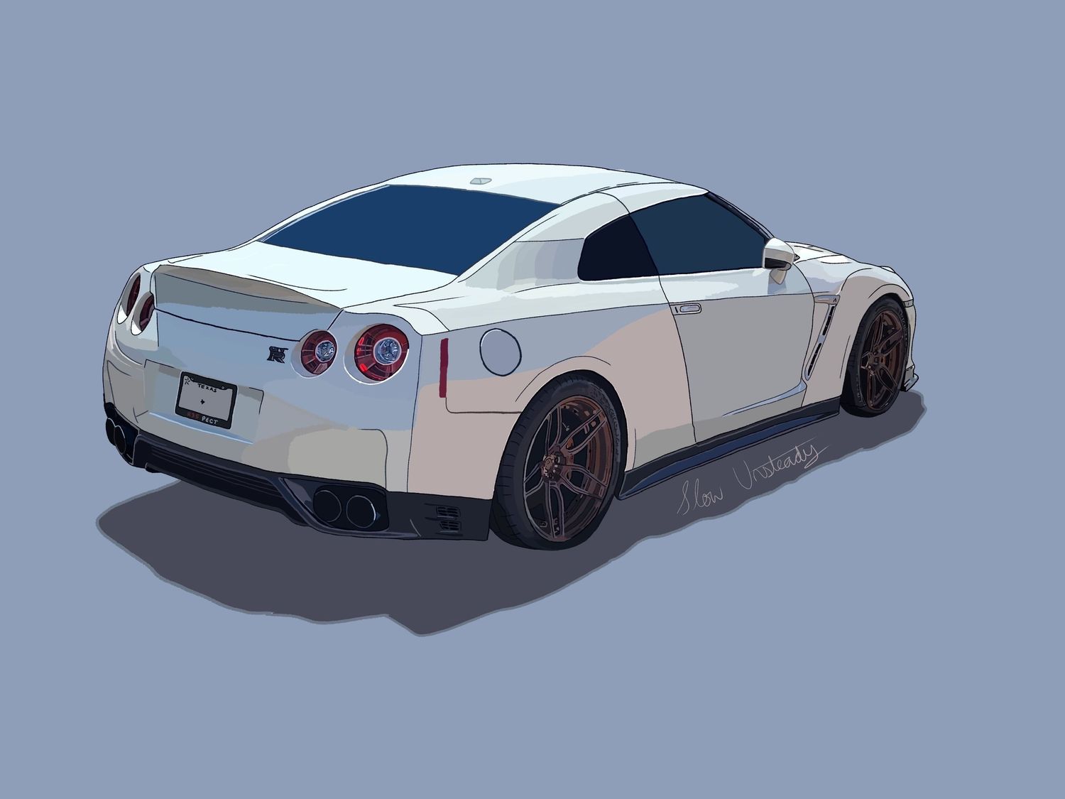 Digital art commission of a Nissan GTR car