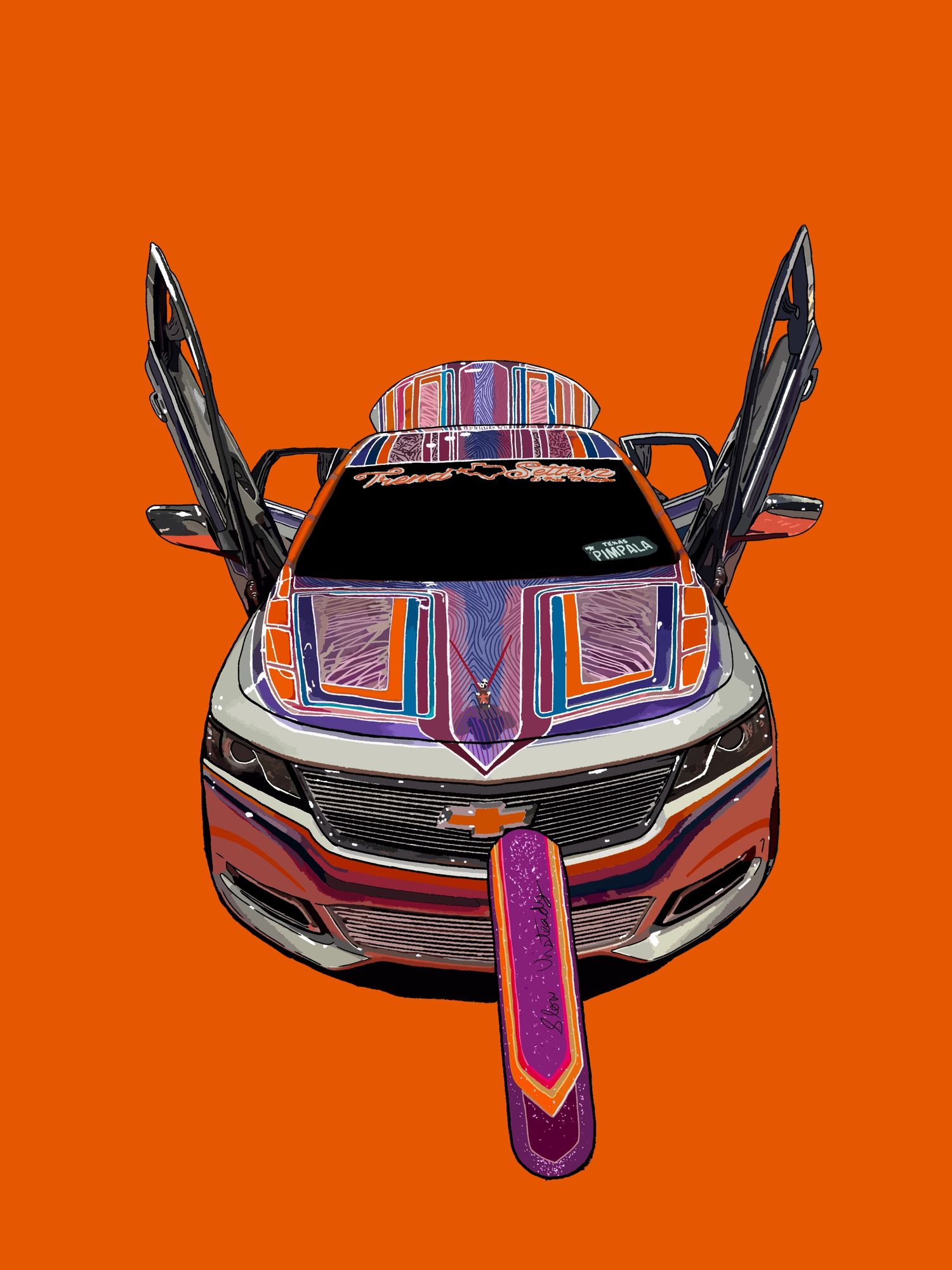 Digital art commission of a Chevy car with a custom paint job