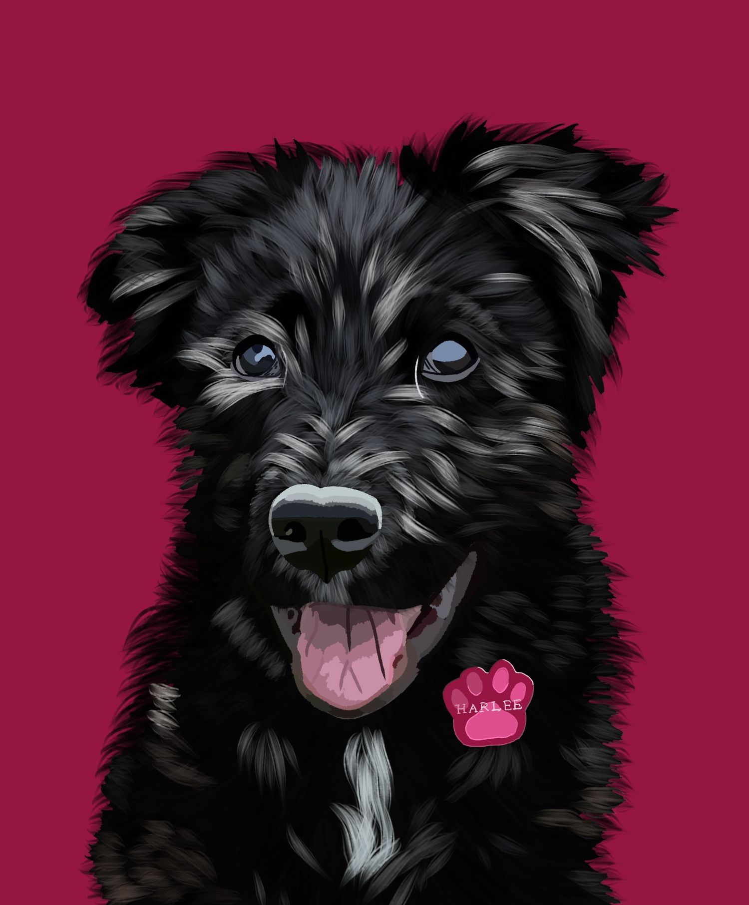 Digital art commission of a black dog