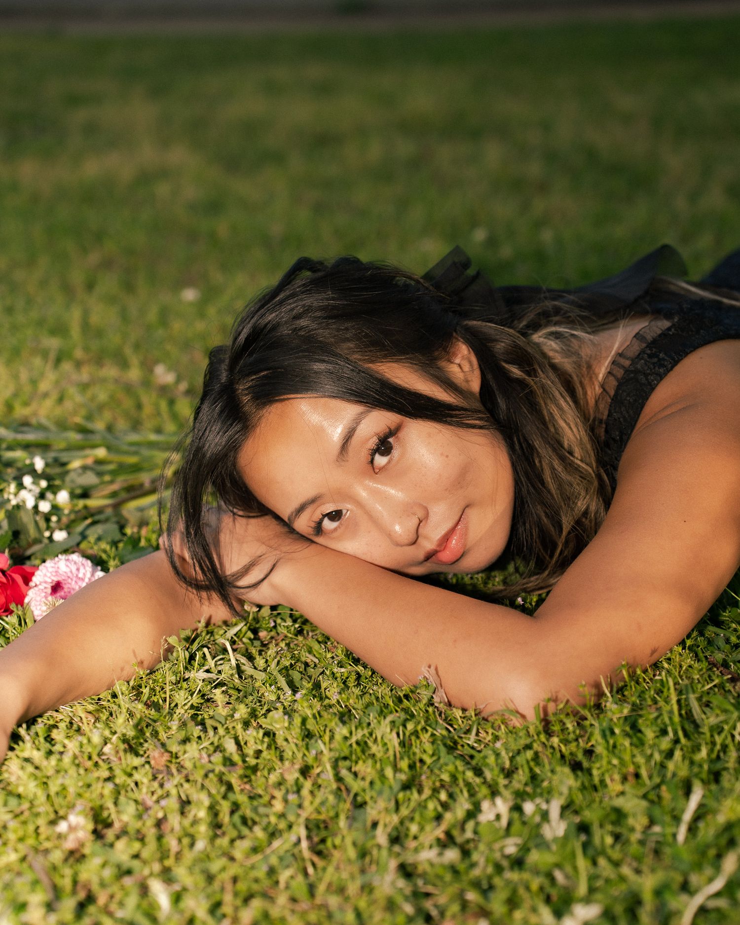 Portrait Photo at Perkerson Park in Atlanta, GA in the grass with flowers