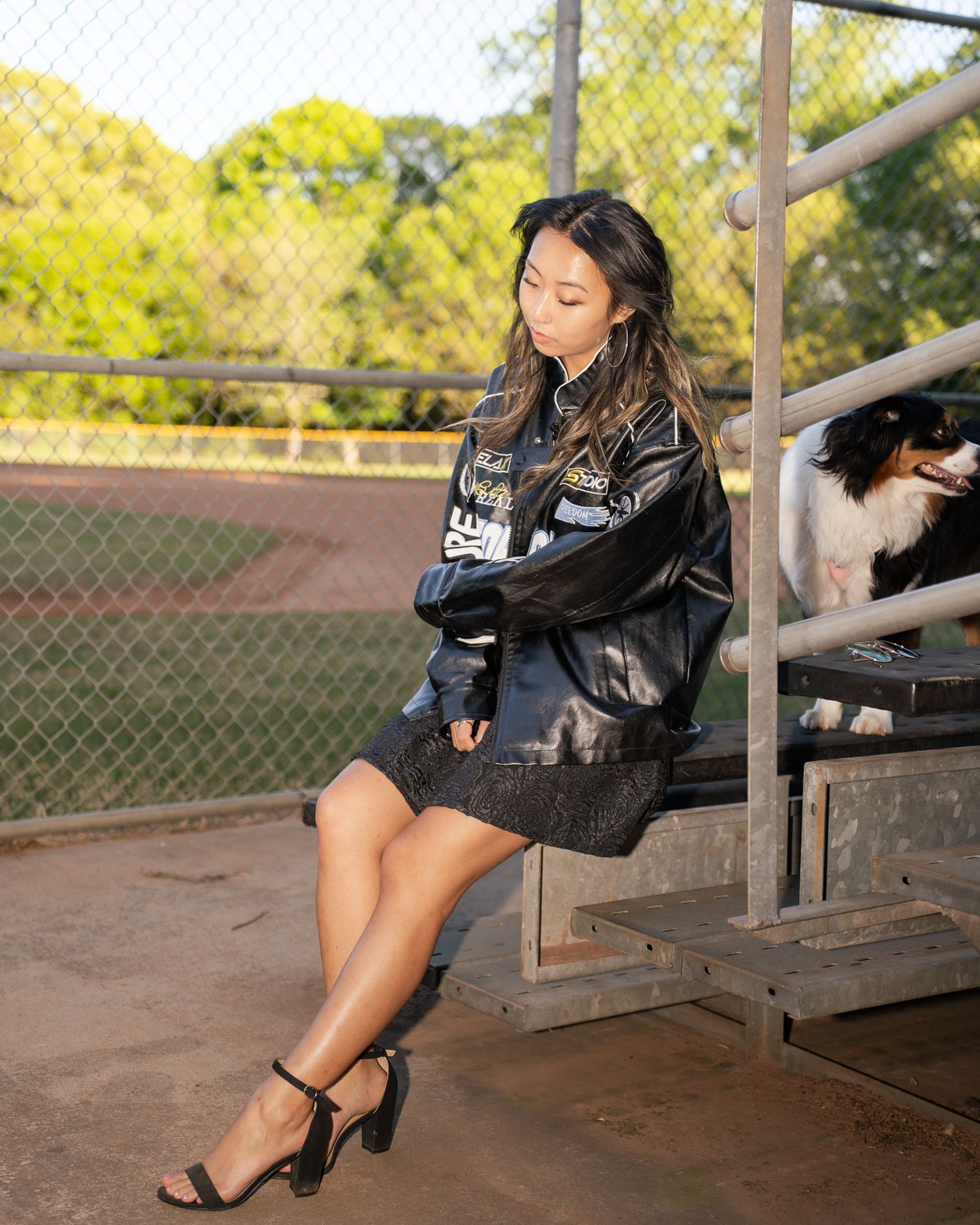 Portrait Photo at Perkerson Park in Atlanta, GA in a black jacket and heels