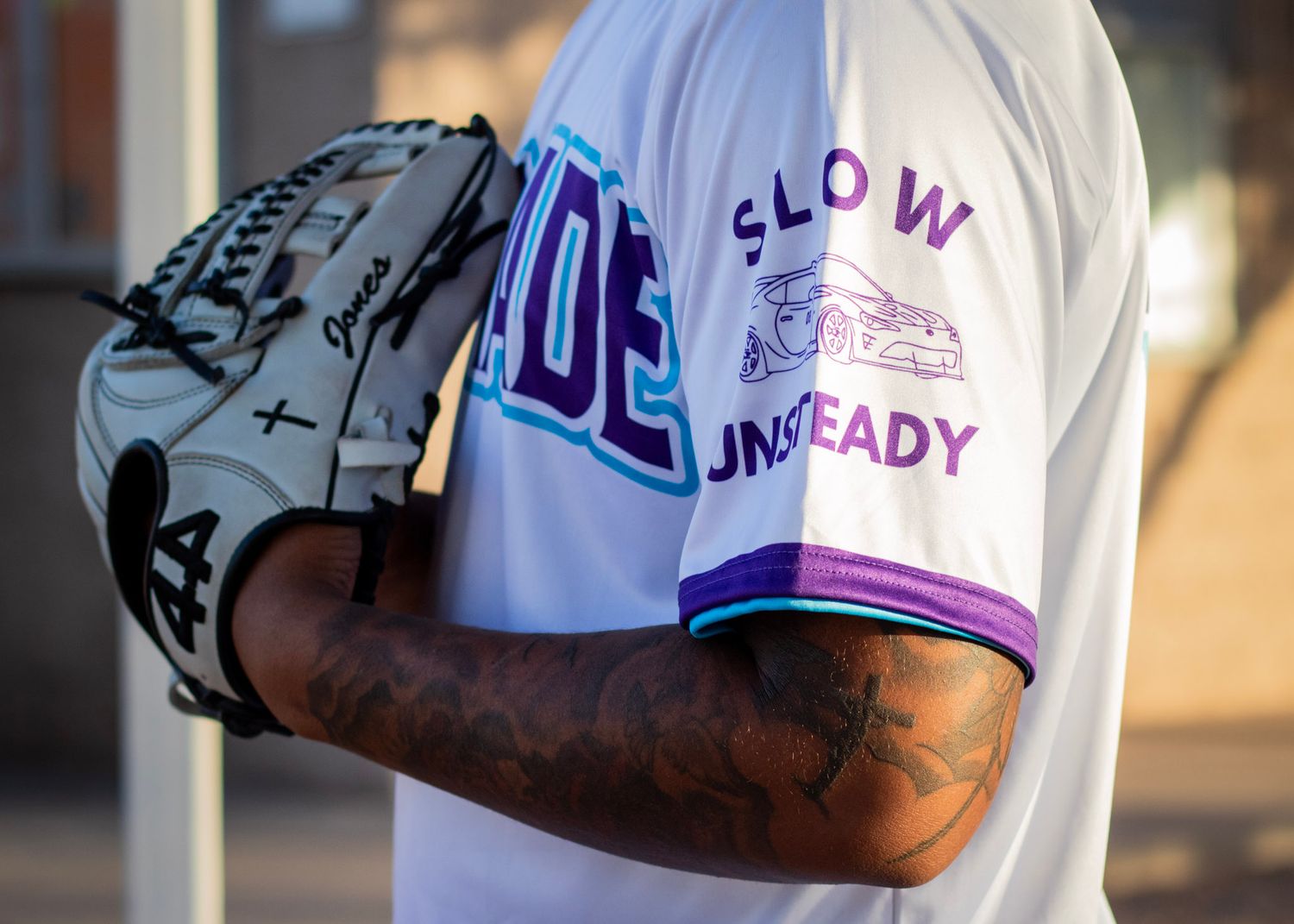 Baseball Sports Portrait with uniform and custom 44 glove