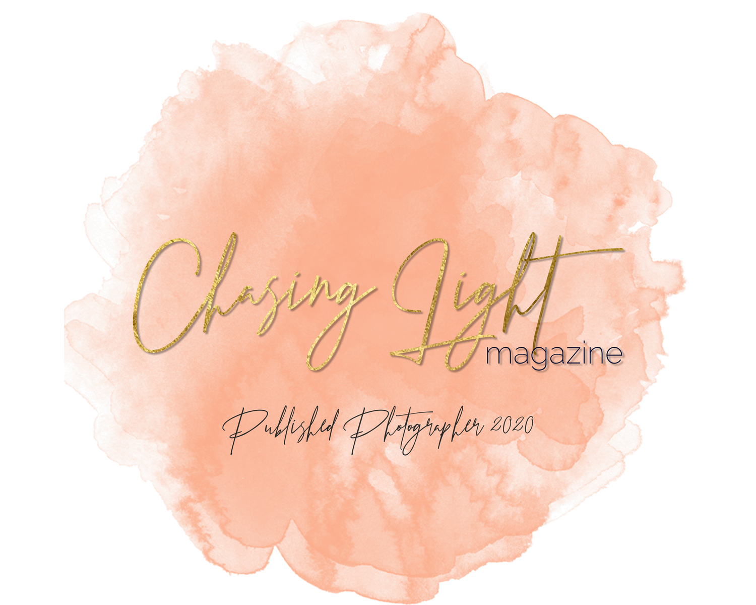 A watercolor logo design for Chasing Light Magazine in peach tones with gold script text.