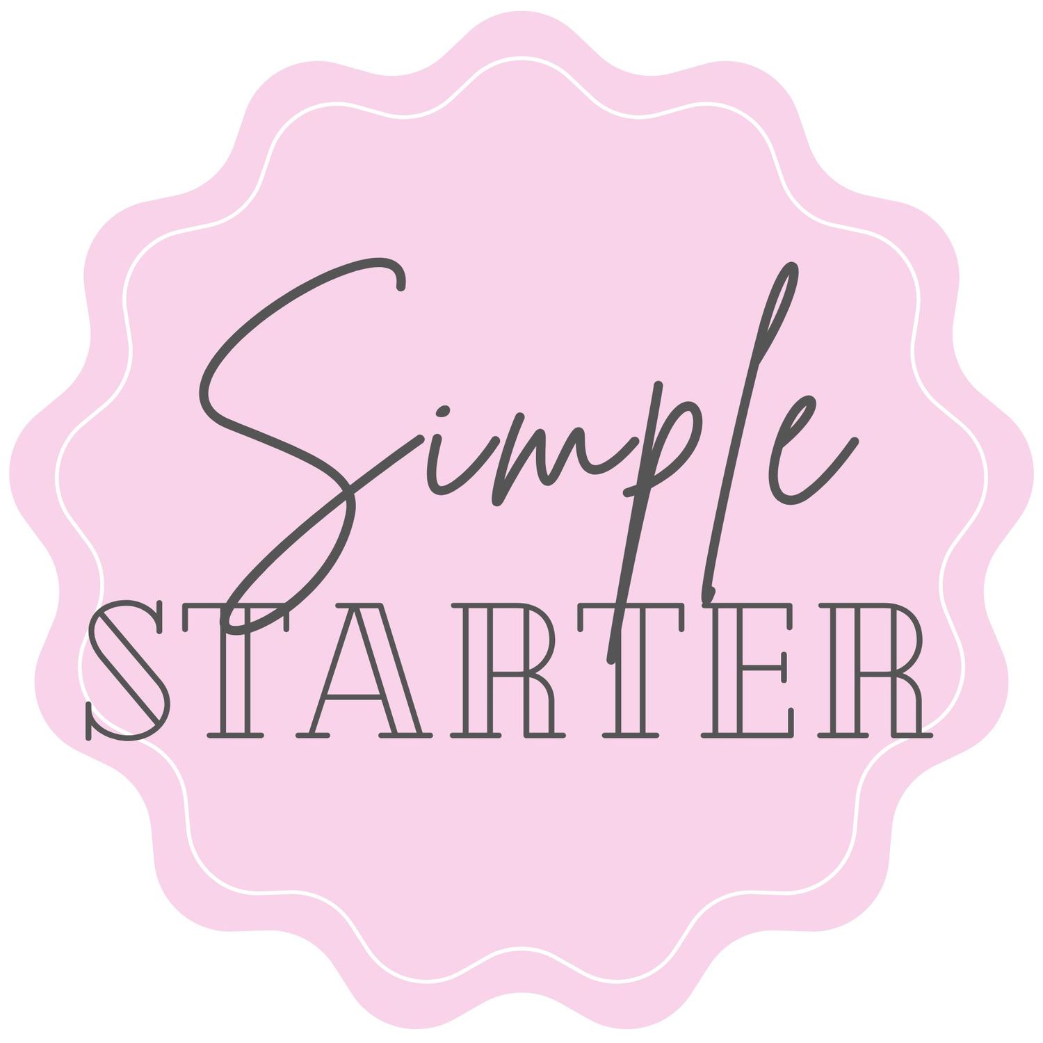 Pink scalloped badge logo with cursive and bold text reading Simple Starter on white background.