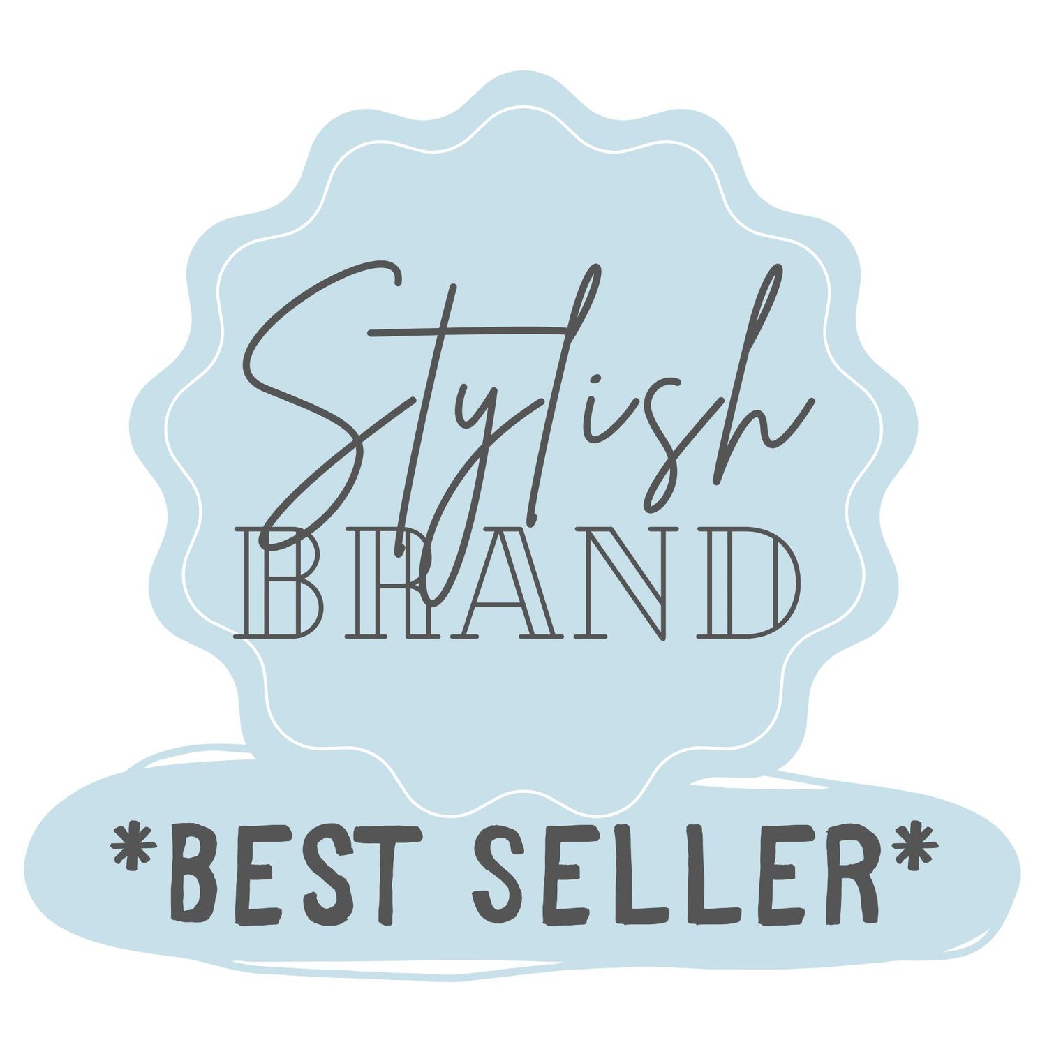 Light blue scalloped badge logo with Stylish Brand text and Best Seller label in elegant typography.