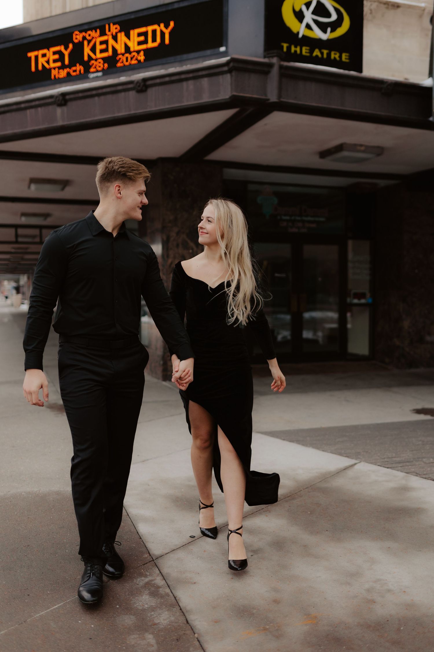 Downtown Lincoln Nebraska winter engagement photos.